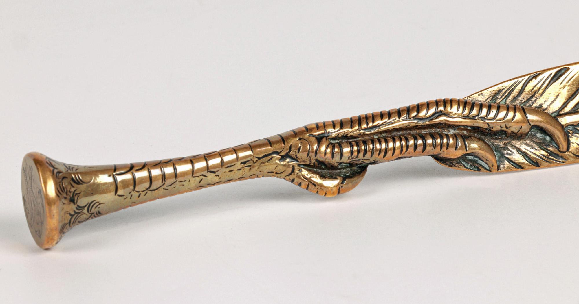 Victorian Brass Feather & Bird Claw Letter Opener & Desk Seal 8
