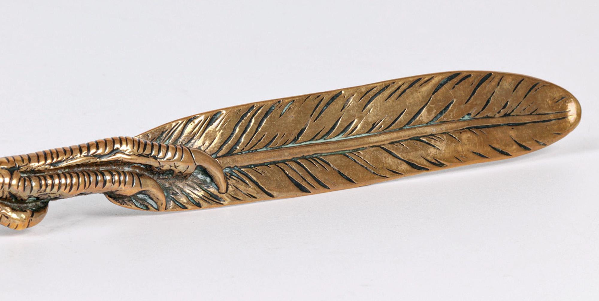Victorian Brass Feather & Bird Claw Letter Opener & Desk Seal 9