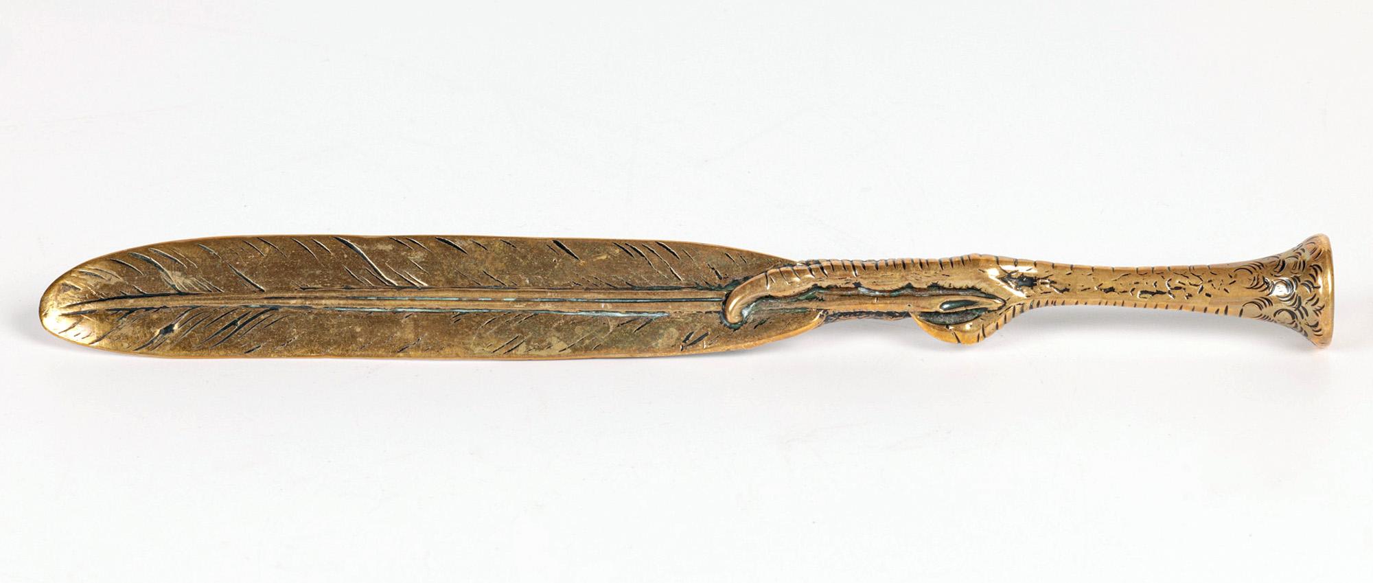 Victorian Brass Feather & Bird Claw Letter Opener & Desk Seal 10