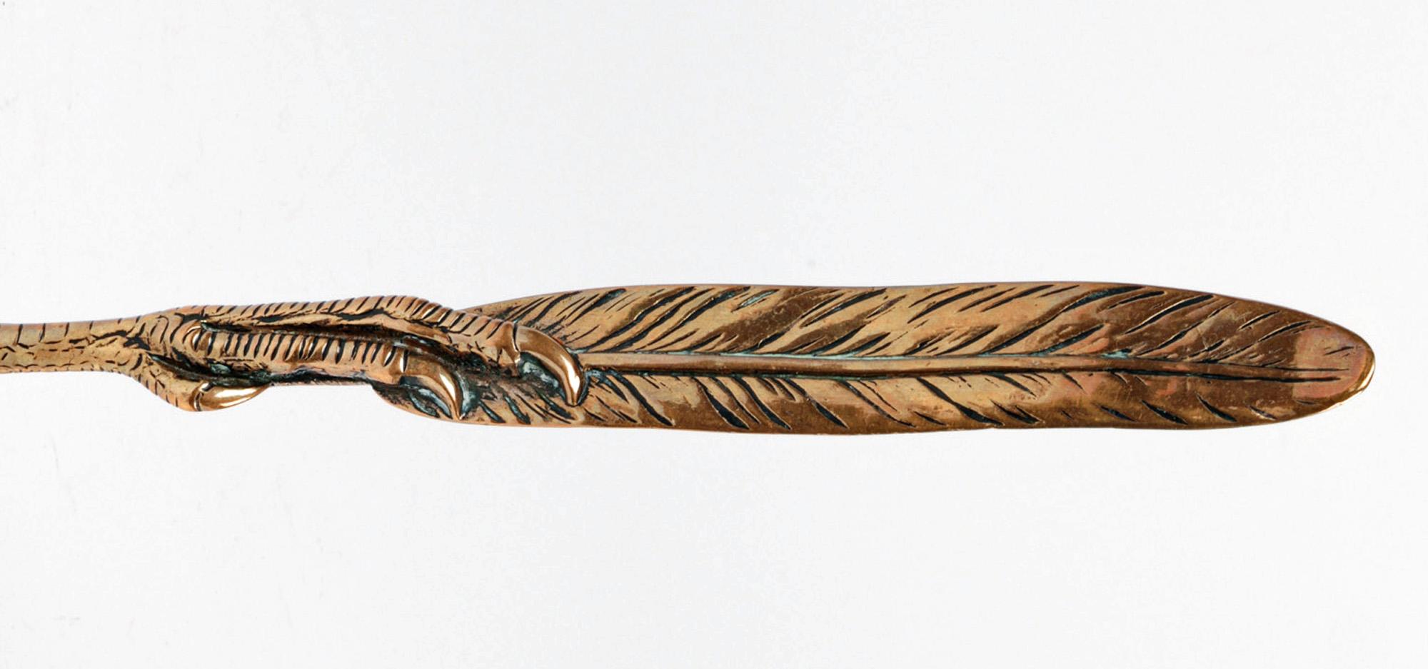 British Victorian Brass Feather & Bird Claw Letter Opener & Desk Seal