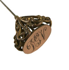 Victorian Brass Filigree Monogrammed Hat Pin - 'DGV' - U.K. - Late 19th Century