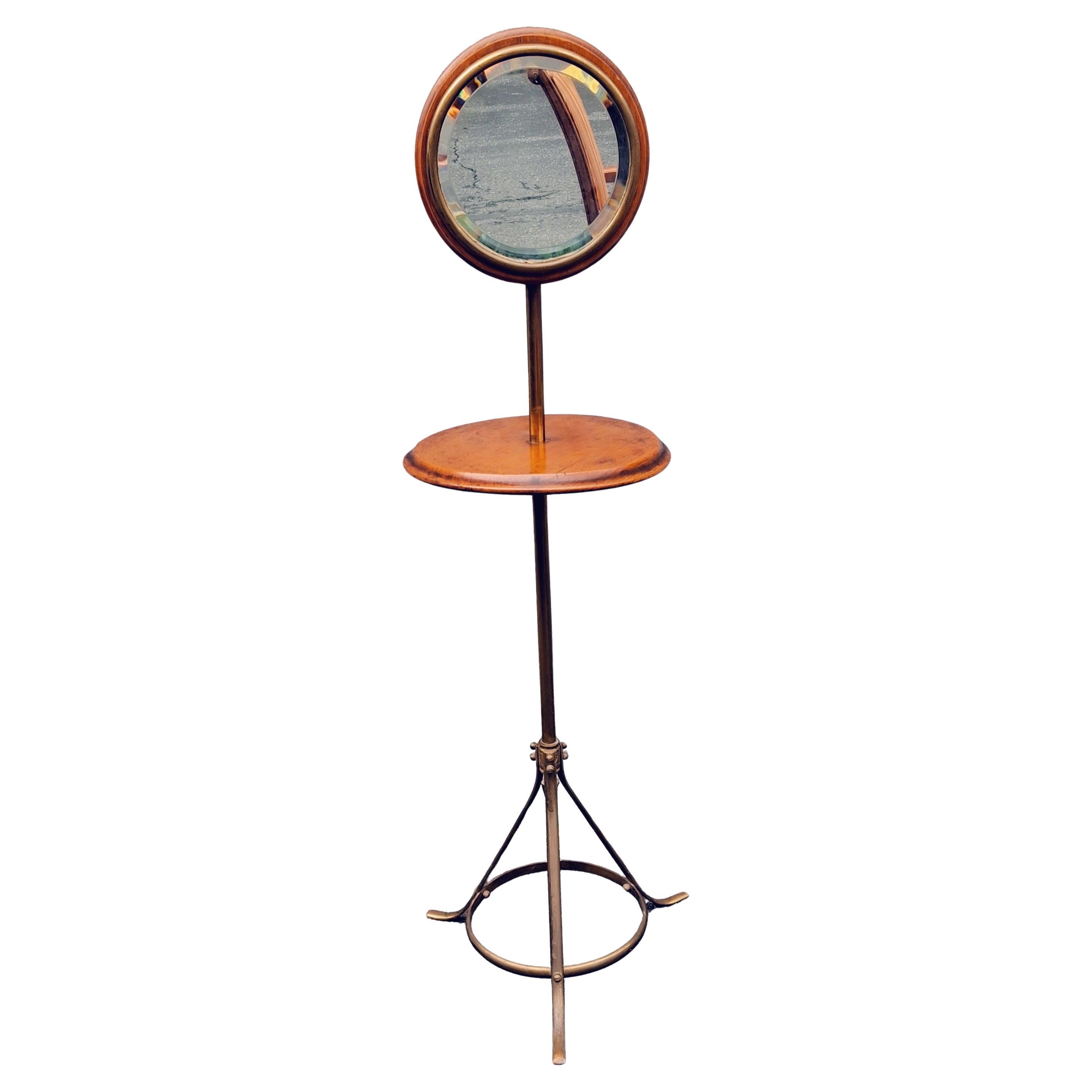 Victorian Brass Finish and Mahogany Adjustable Height Shaving Mirror
Measures 15