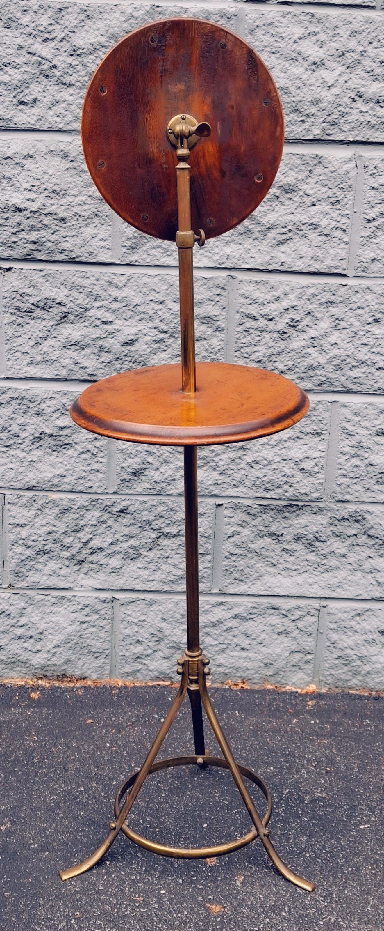Other Victorian Brass Finish and Mahogany Adjustable Height Shaving Mirror For Sale