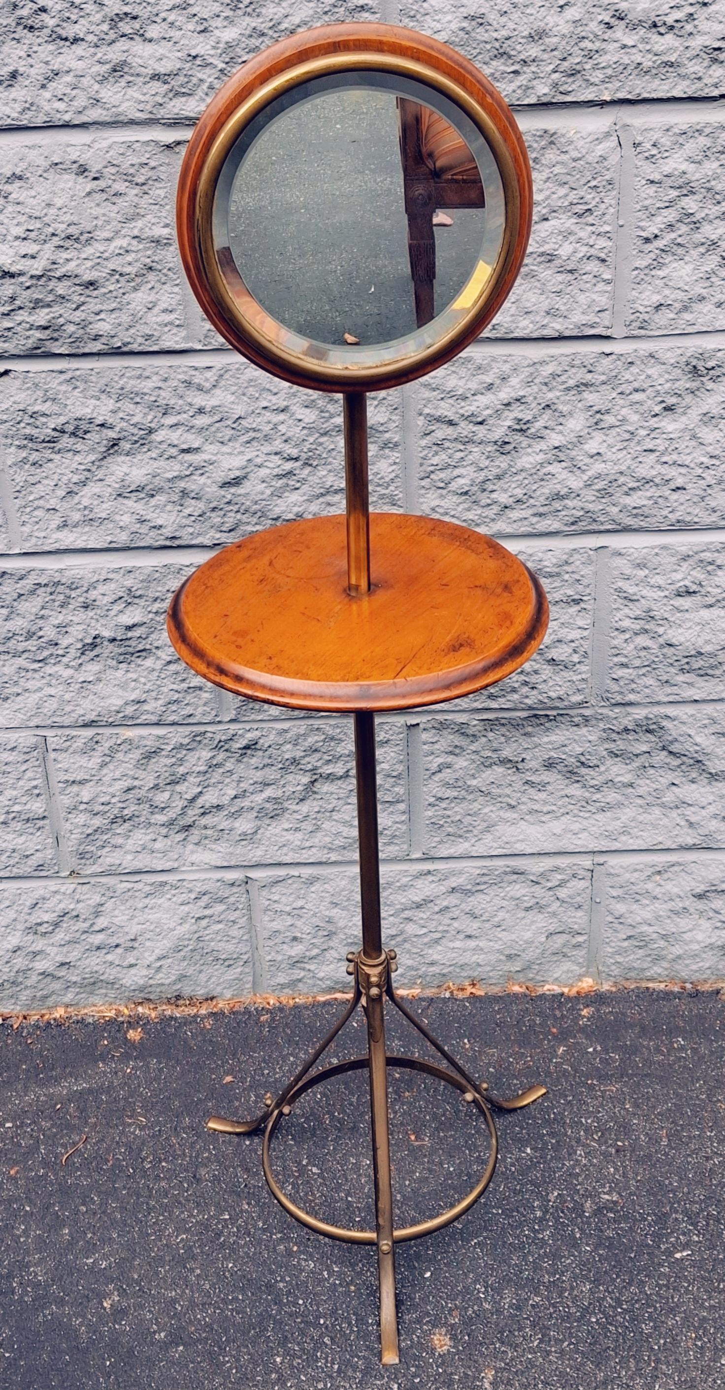 Victorian Brass Finish and Mahogany Adjustable Height Shaving Mirror For Sale 1