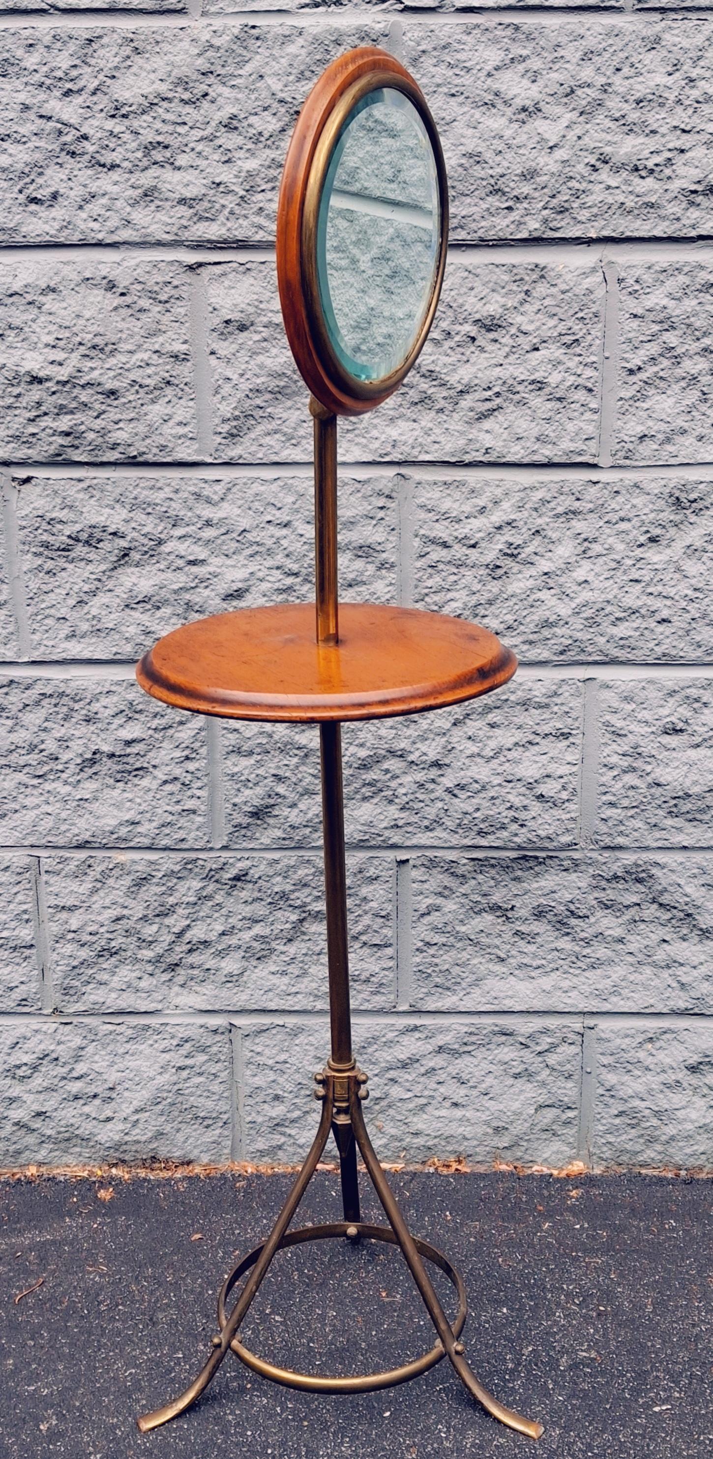 Victorian Brass Finish and Mahogany Adjustable Height Shaving Mirror For Sale 2