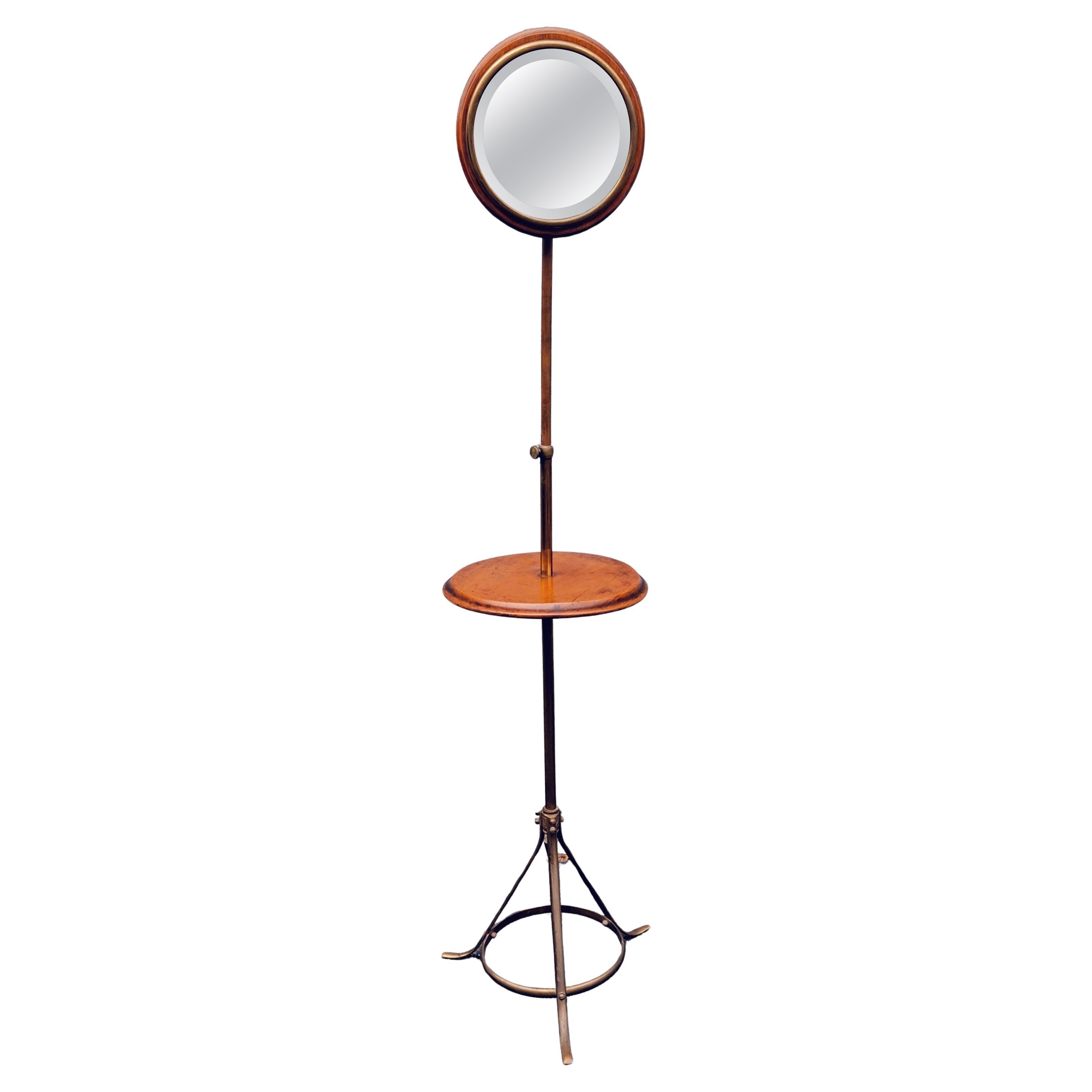 Victorian Brass Finish and Mahogany Adjustable Height Shaving Mirror For Sale