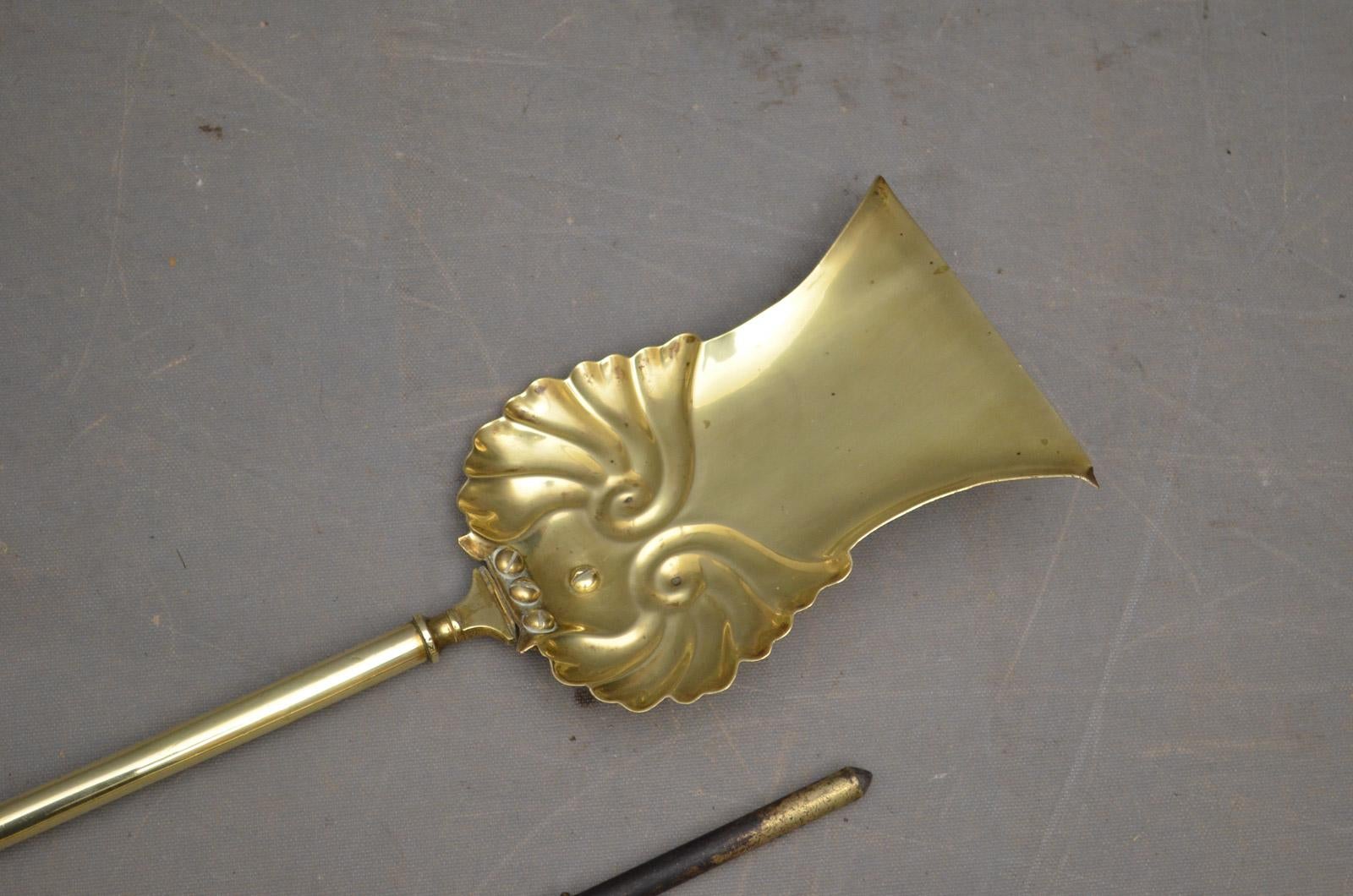 Late 19th Century Victorian Brass Fire Iron on Stand