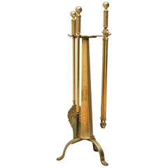 Antique Victorian Brass Fire Iron on Stand