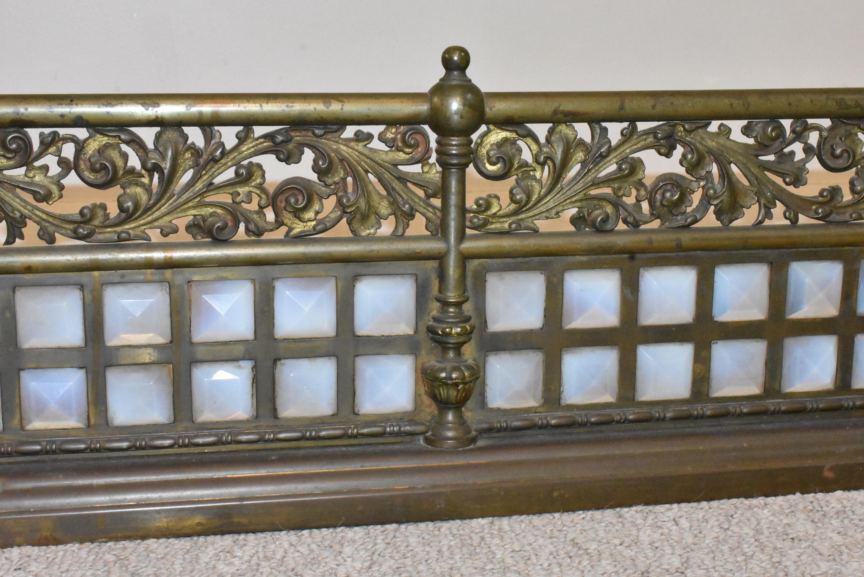 Victorian Brass Fireplace Fender with Opalescent Jewels In Good Condition For Sale In Toledo, OH