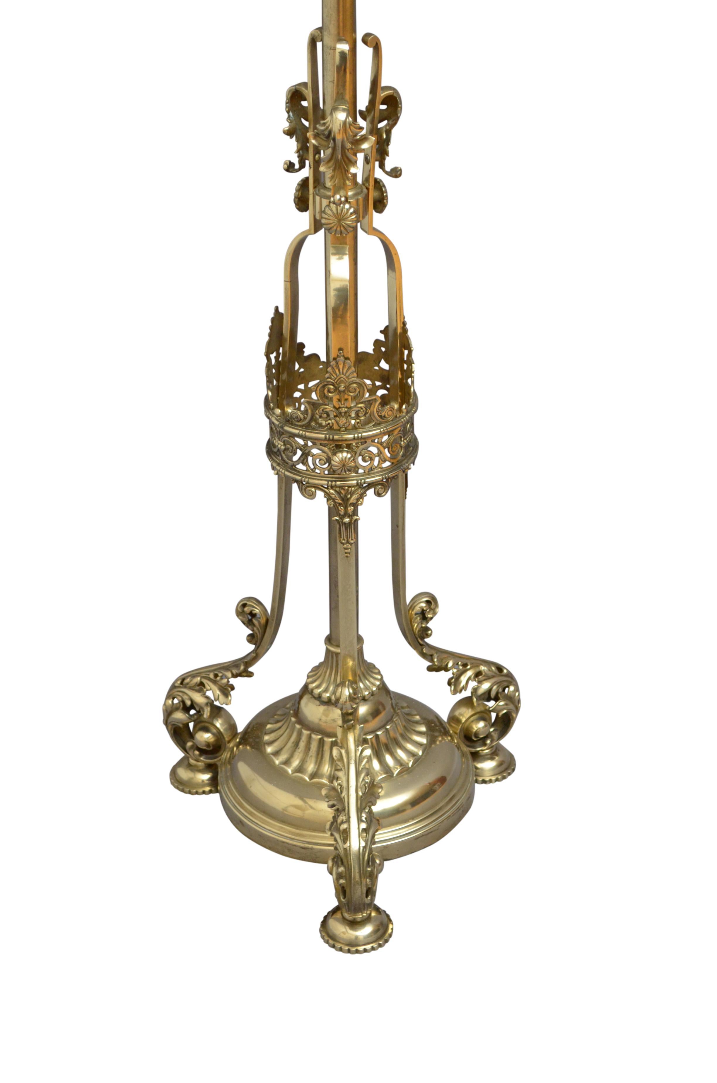 Victorian Brass Floor Standard Lamp by R. W. Winfield, Birmingham 1