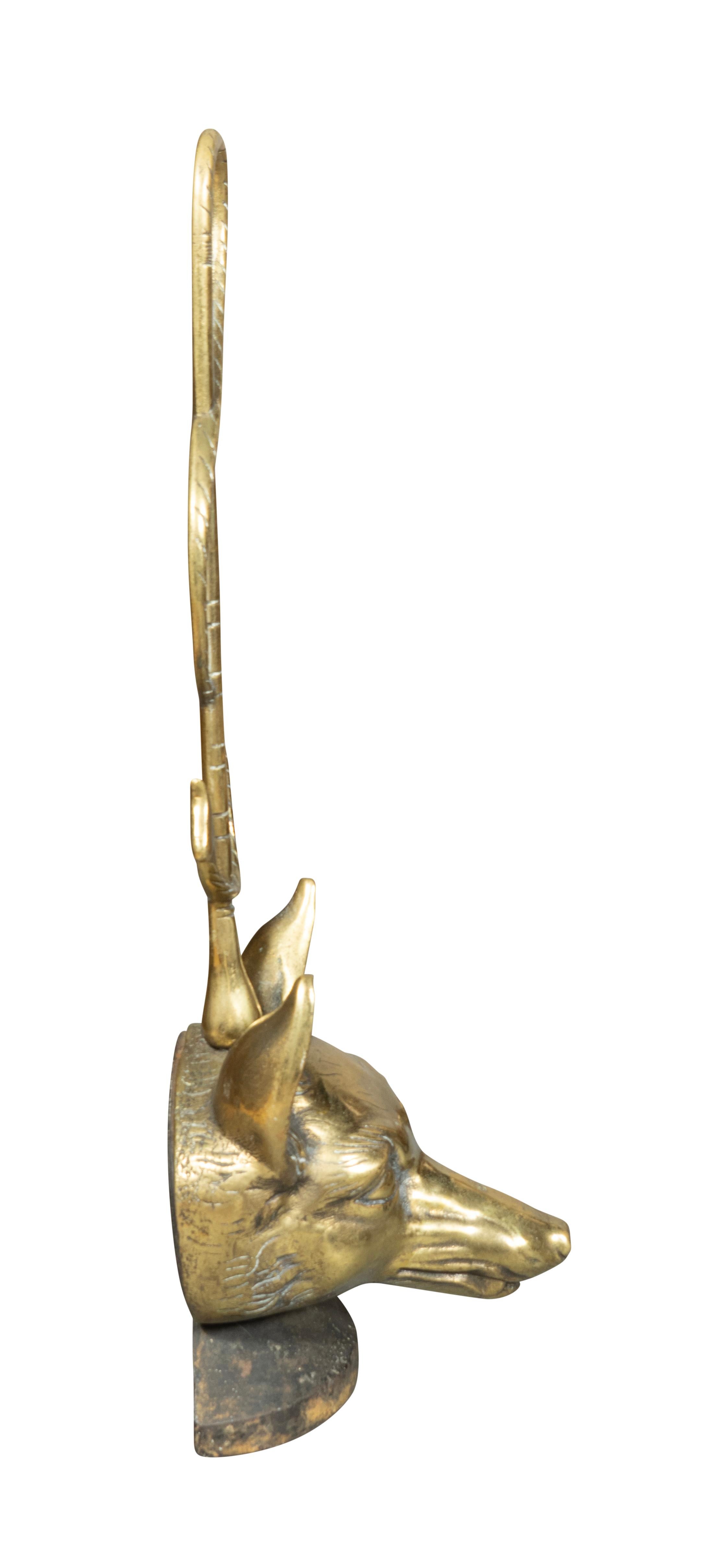Late Victorian Victorian Brass Fox Head Door Stop For Sale
