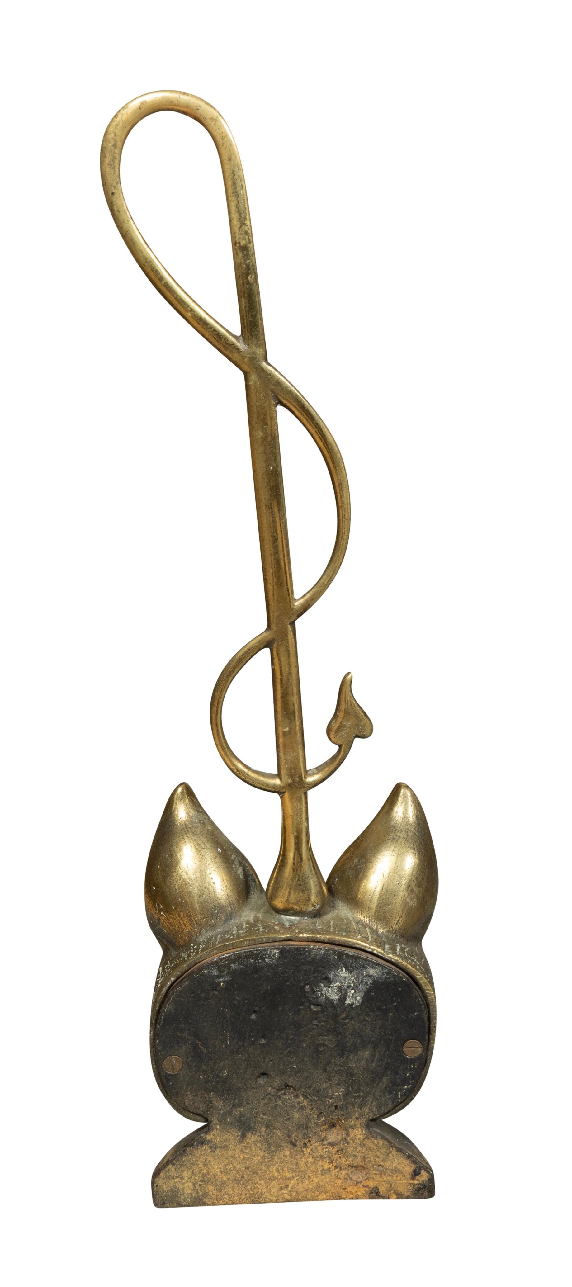 English Victorian Brass Fox Head Door Stop For Sale