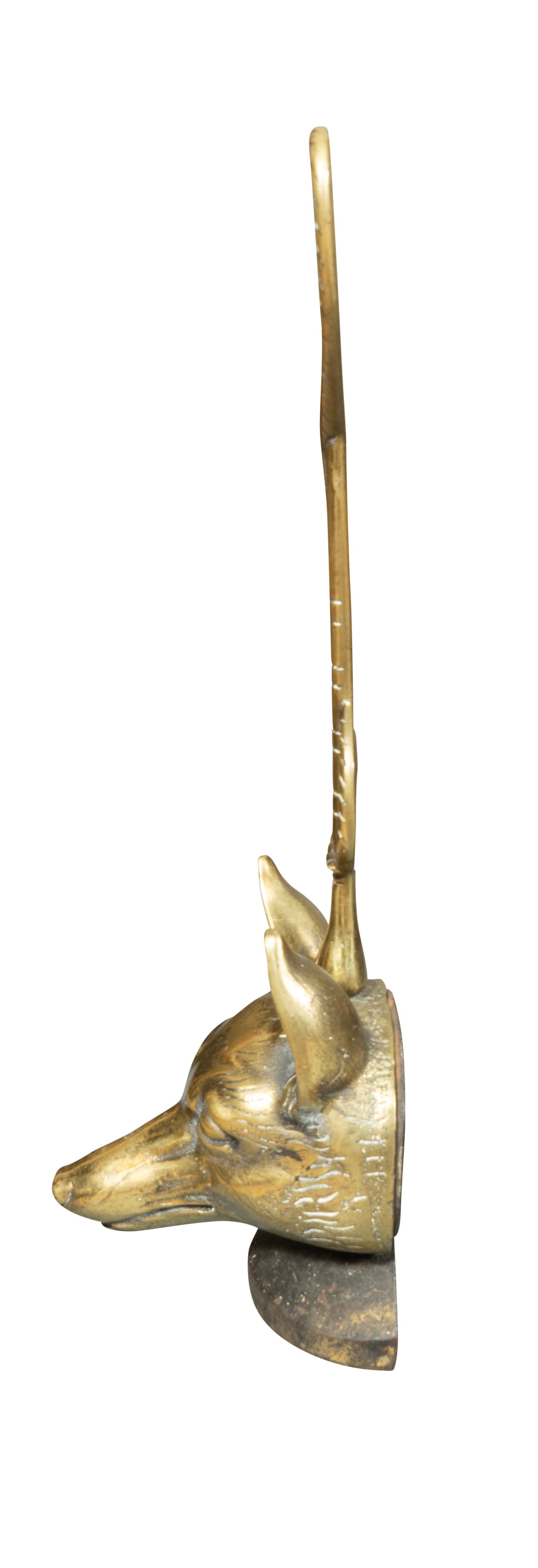 Victorian Brass Fox Head Door Stop In Good Condition For Sale In Essex, MA