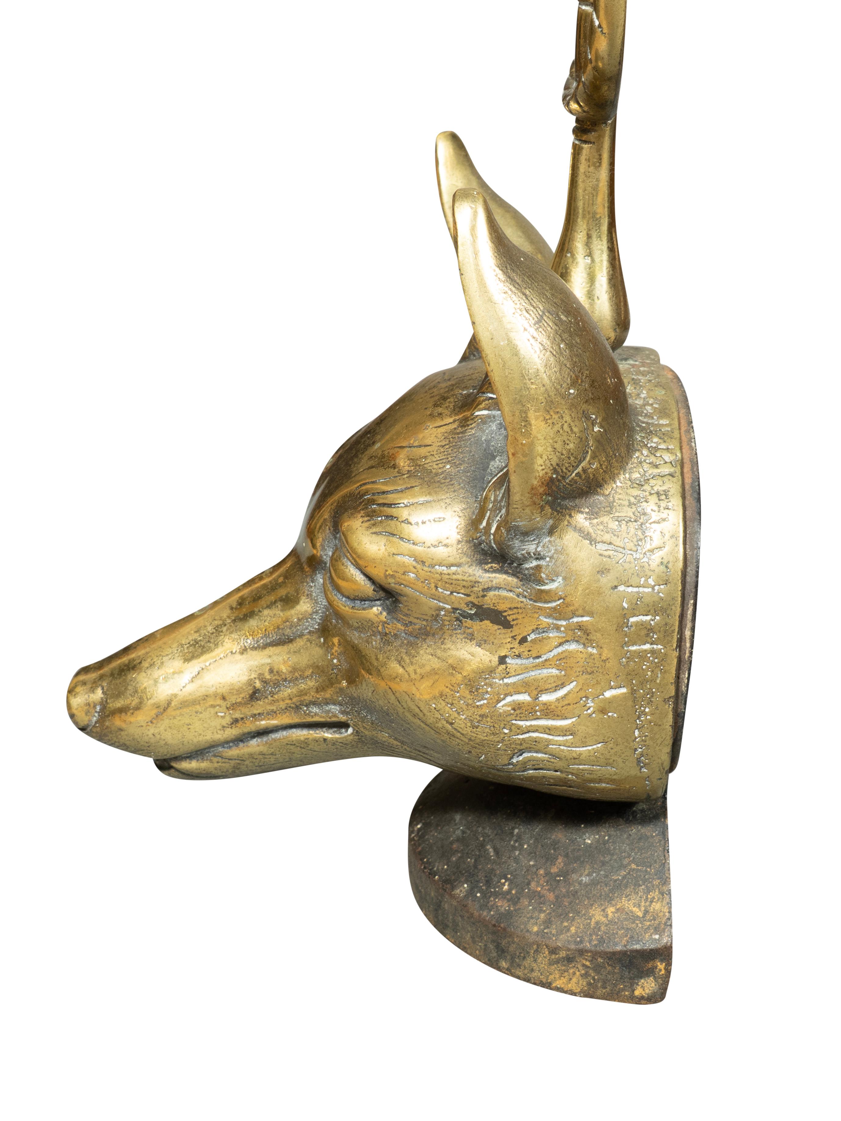 19th Century Victorian Brass Fox Head Door Stop For Sale