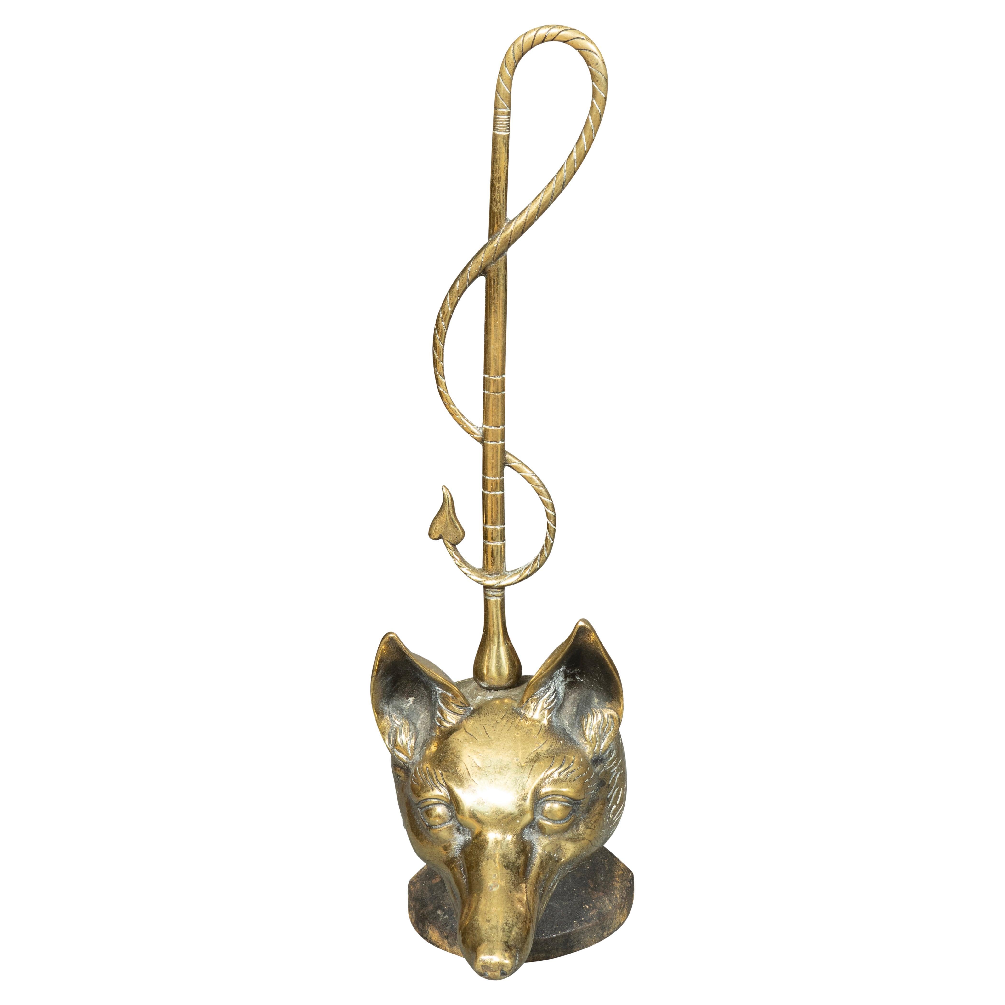 Victorian Brass Fox Head Door Stop For Sale