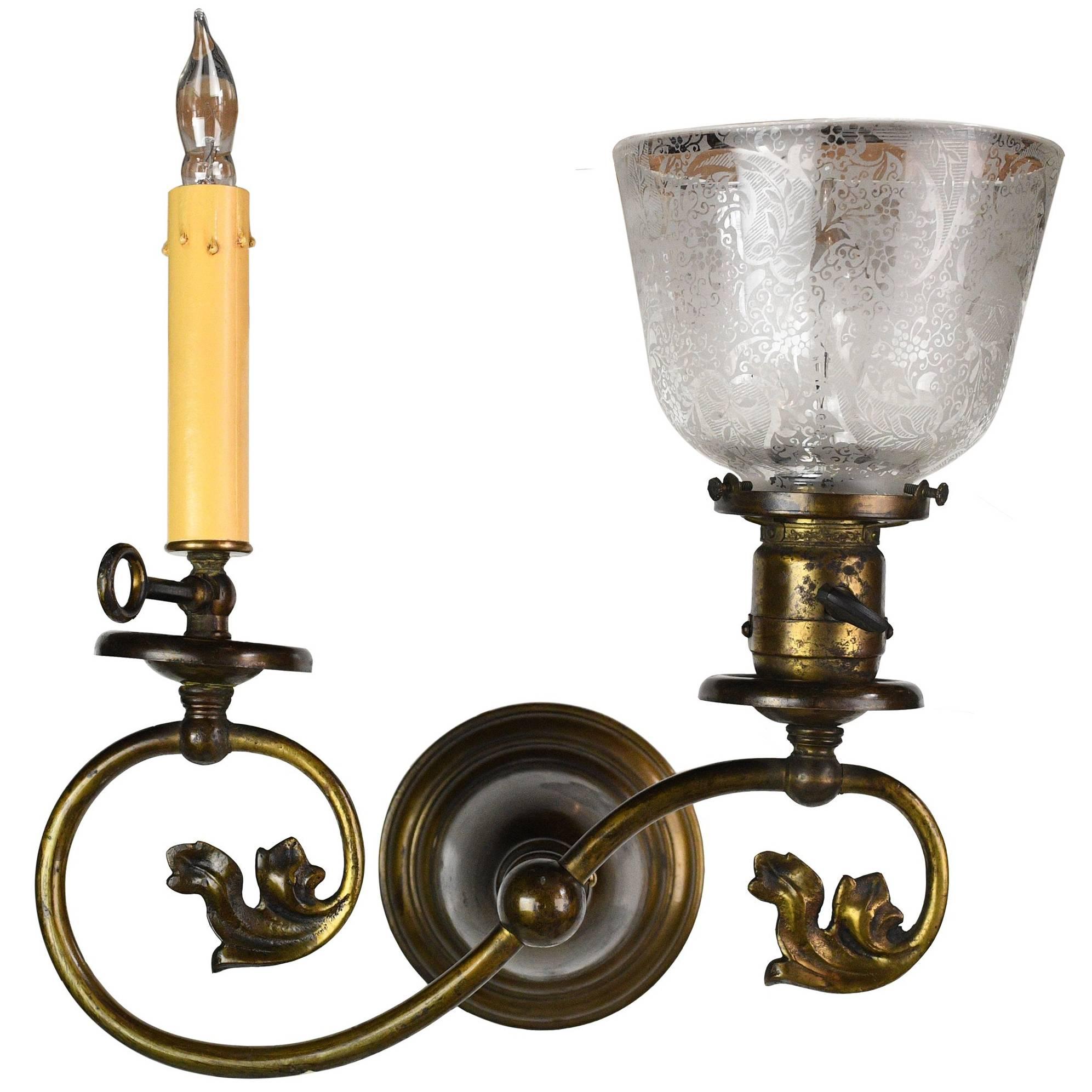 Victorian Gas and Electric Brass Sconce