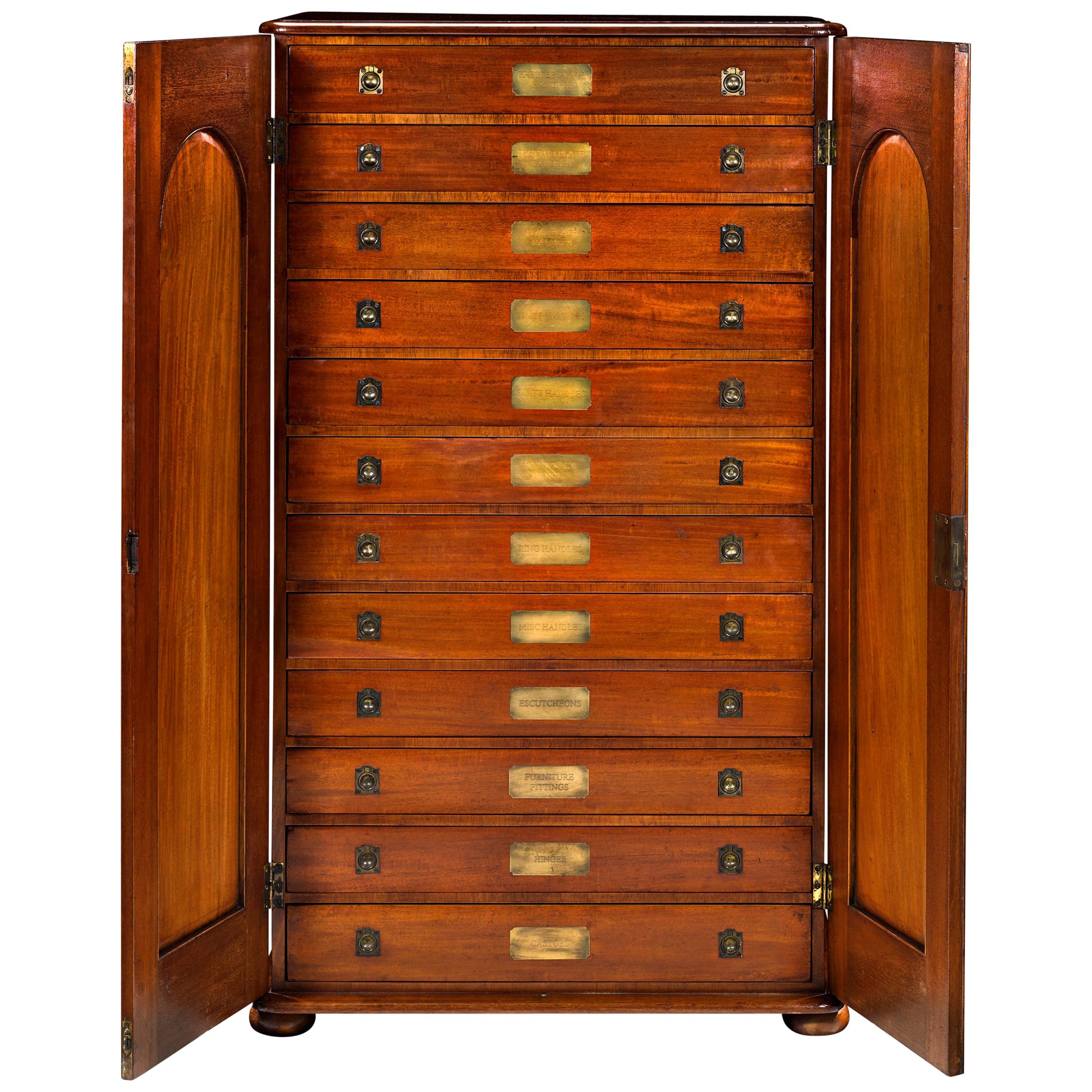 Victorian Brass Hardware Collector's Cabinet