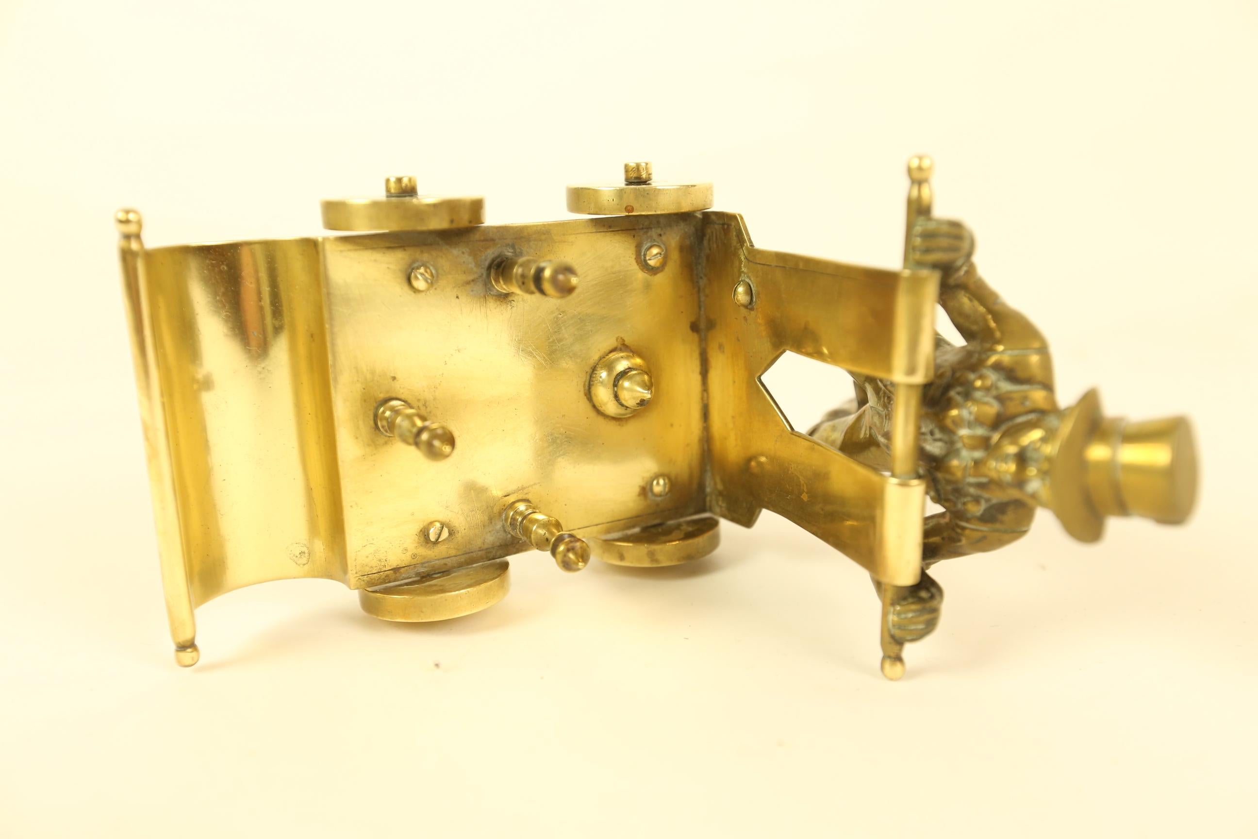 Victorian Brass ink stand  in the form of a  Gentleman Pushing a cart In Good Condition For Sale In Dereham, GB