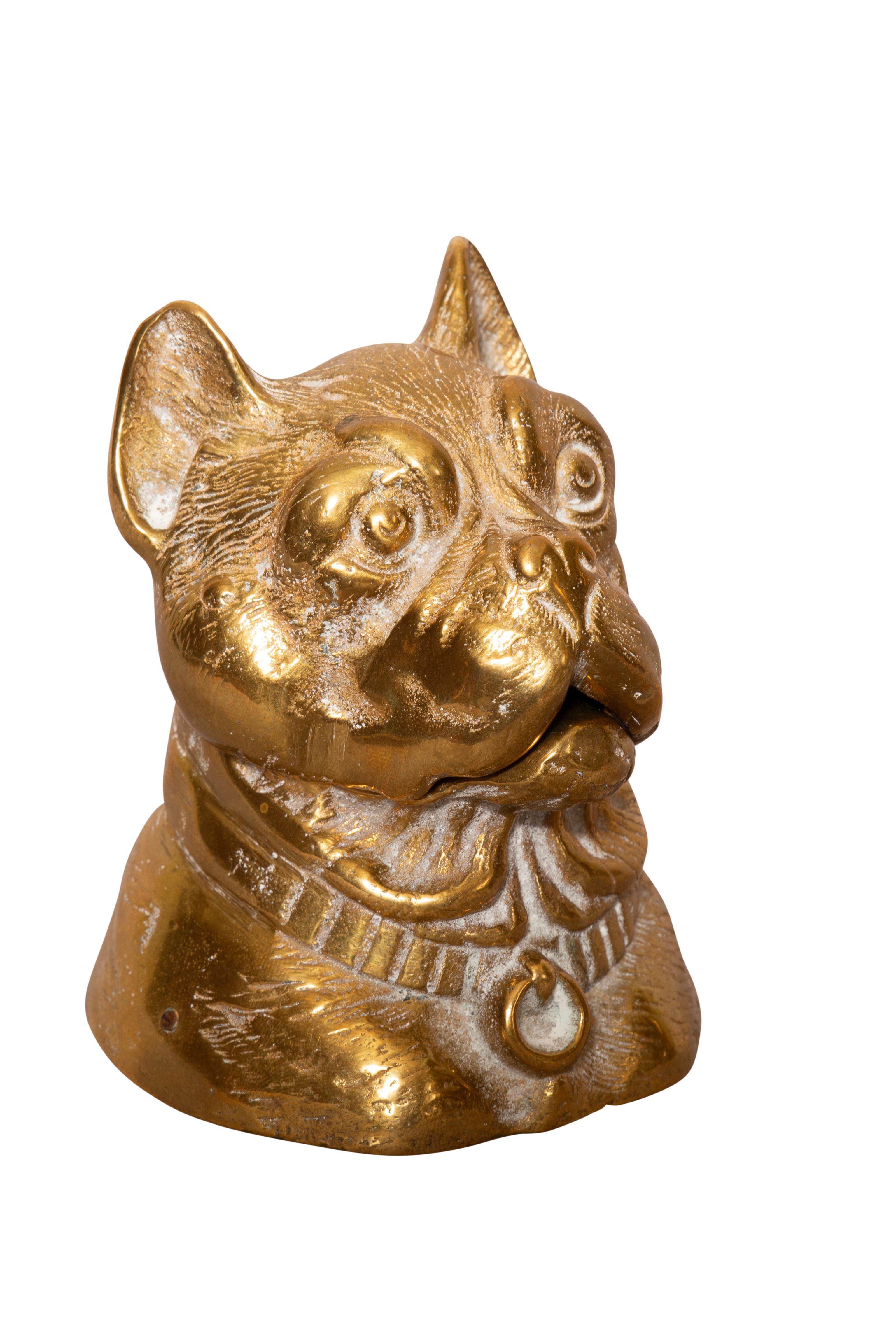 Cast terrier with hinge lid opening to an inkwell. From the estate of the founder of Yankee Candle Co.