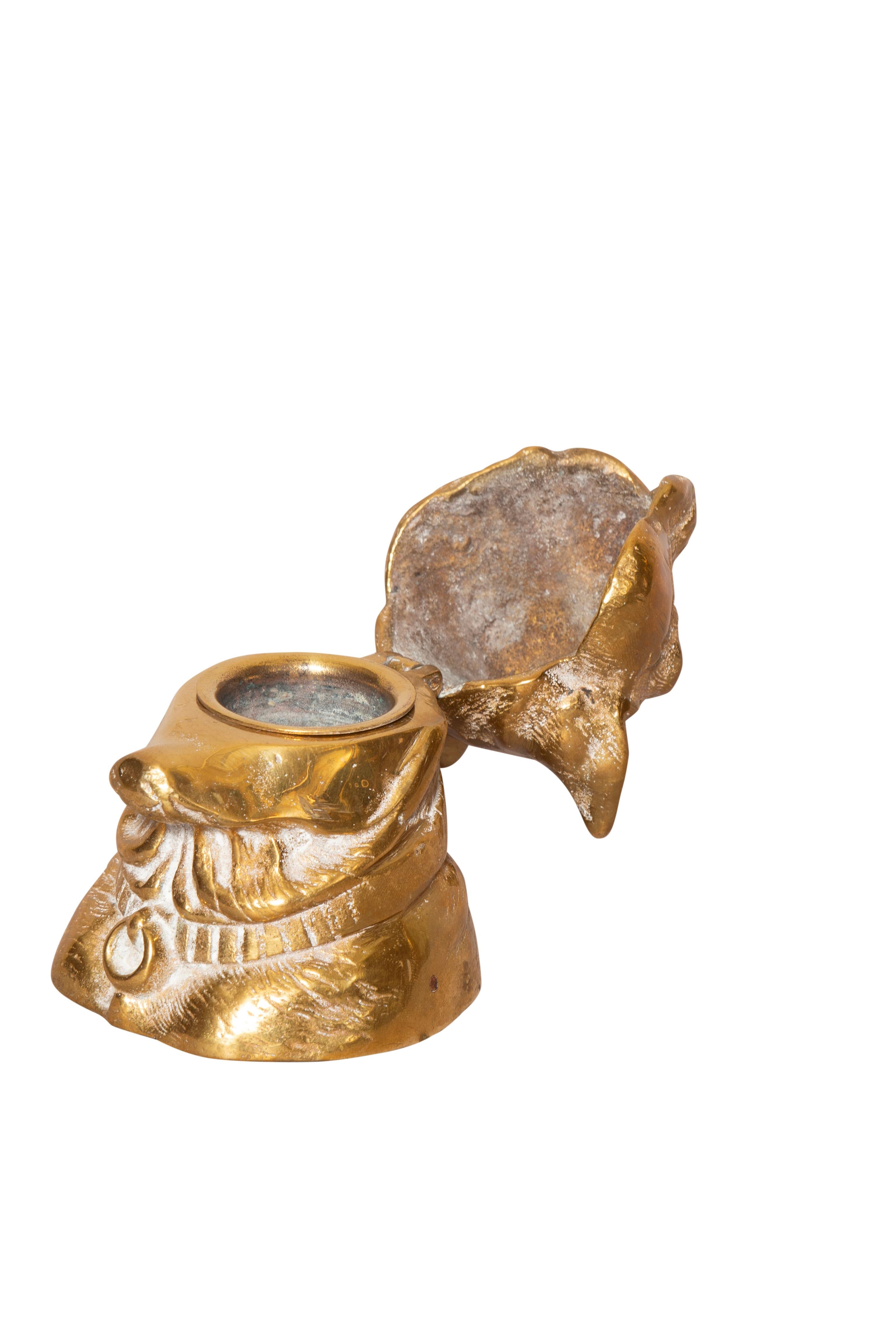 Late 19th Century Victorian Brass Inkwell In The Form Of A Terrier For Sale