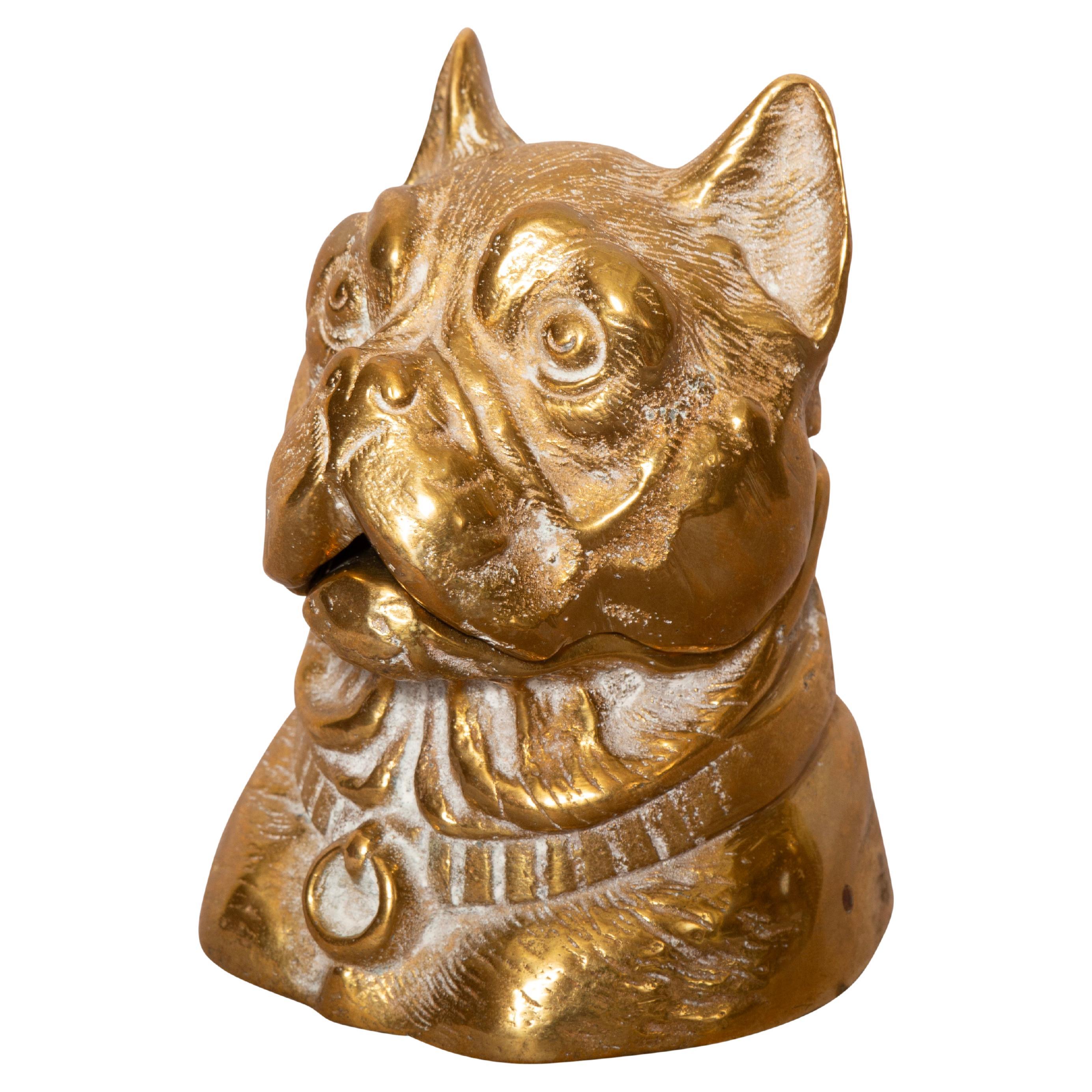 Victorian Brass Inkwell In The Form Of A Terrier For Sale