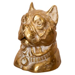 Antique Victorian Brass Inkwell In The Form Of A Terrier