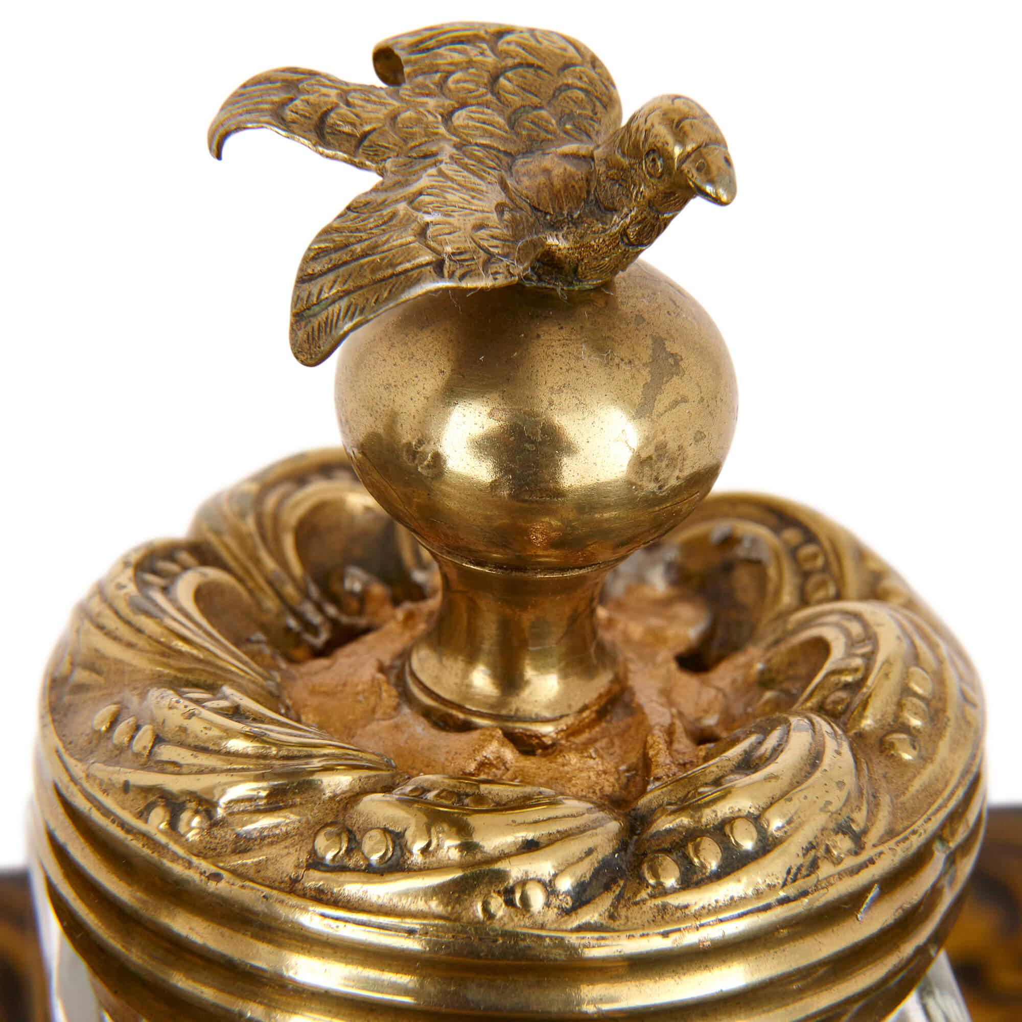 Victorian Brass Inlaid Ebonised Wood Boulle Inkstand In Good Condition For Sale In London, GB
