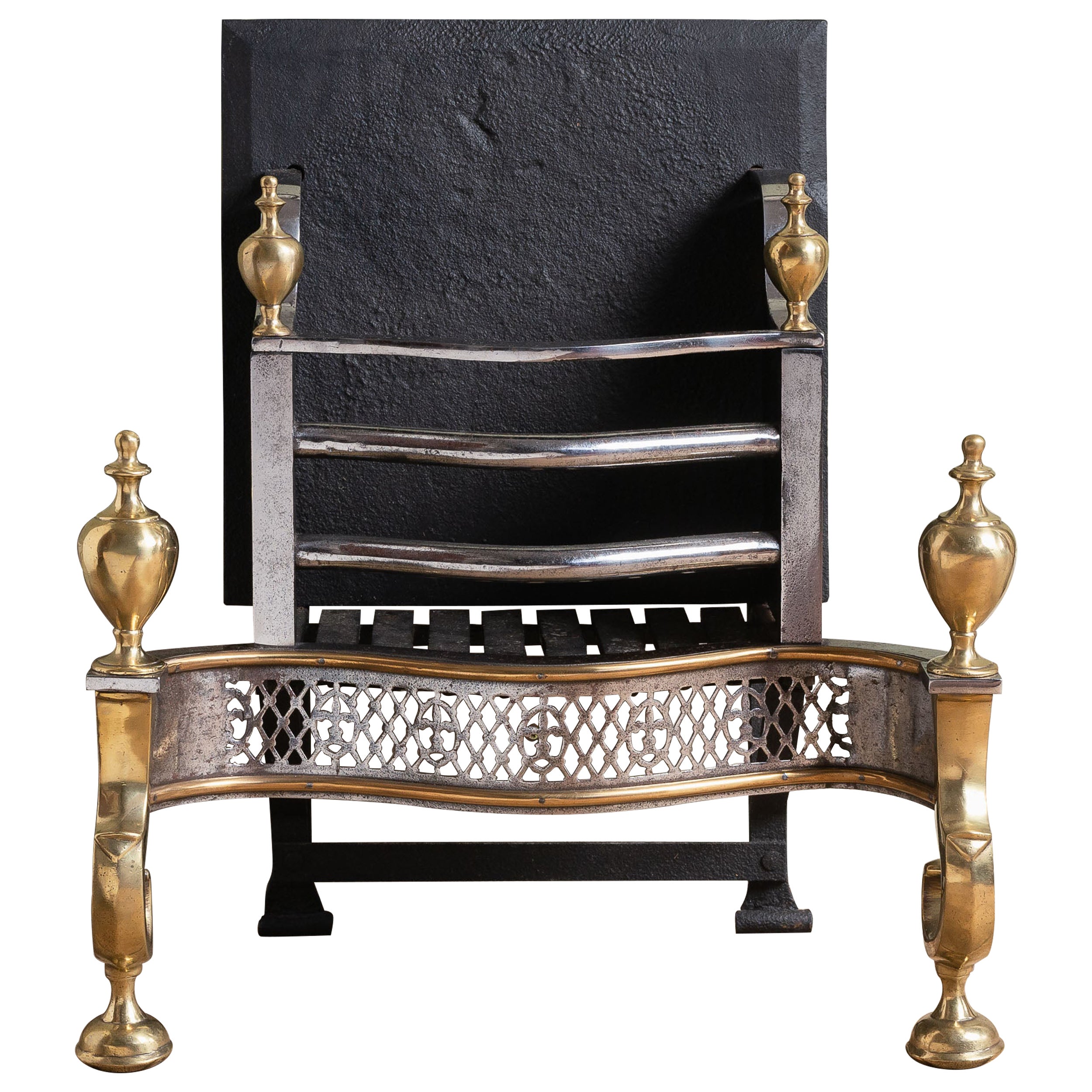 Victorian Brass, Iron and Steel Firegrate in the George III Style