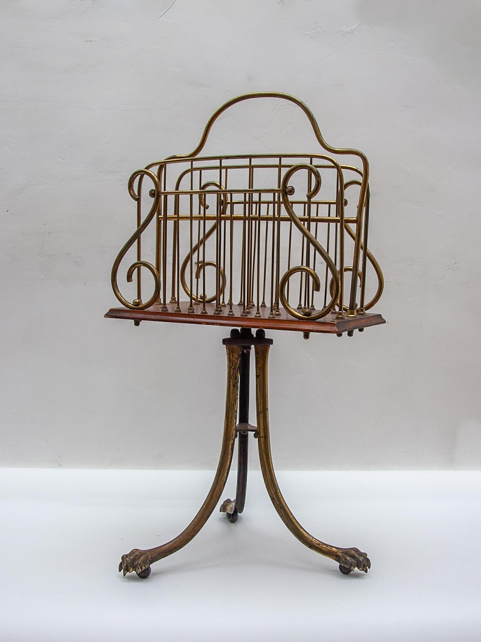 Hand-Crafted Victorian Brass Magazine Rack, Lion Feet, 19th Century For Sale