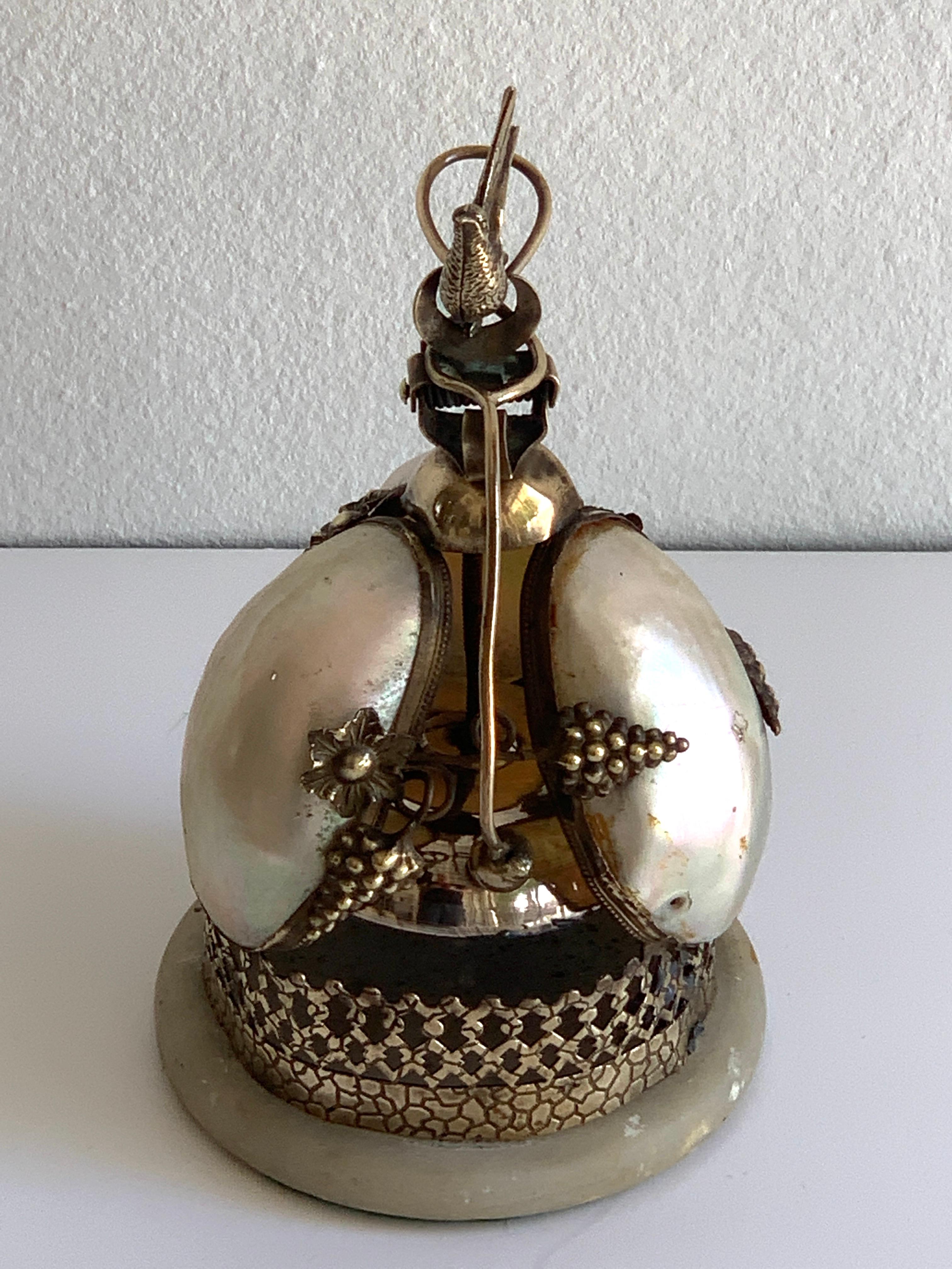 Victorian Brass & Mother of Pearl Bird Motif Table Bell In Good Condition In West Palm Beach, FL