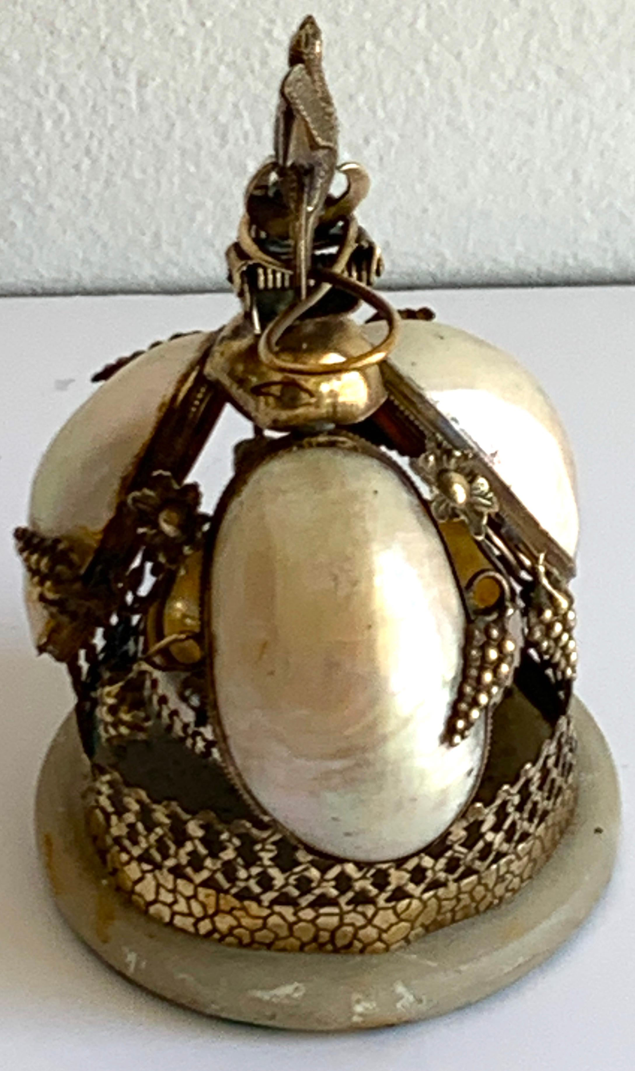 Victorian Brass & Mother of Pearl Bird Motif Table Bell 1