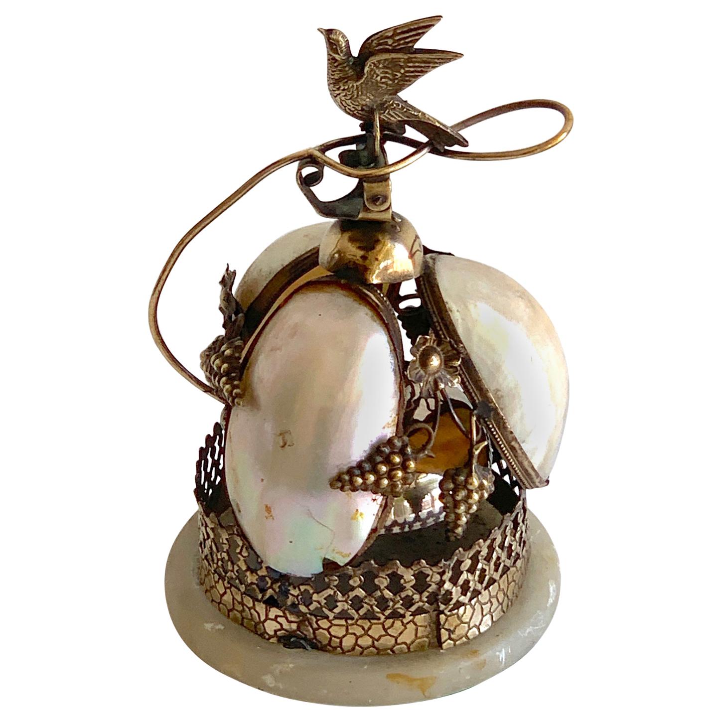 Victorian Brass & Mother of Pearl Bird Motif Table Bell