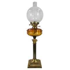 Victorian Brass Oil Lamp with Amber Font