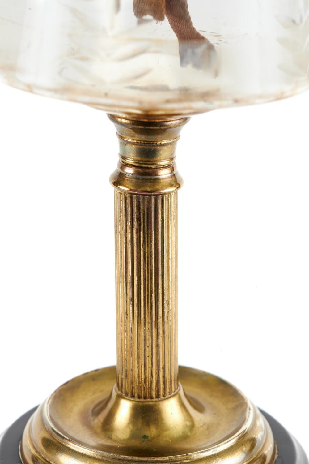 Victorian Brass Oil Lamp with Glass Reservoir For Sale 2