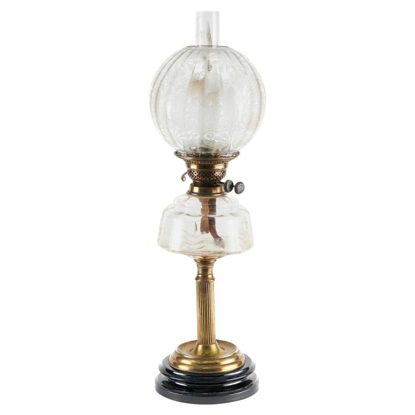 Victorian Brass Oil Lamp with Glass Reservoir