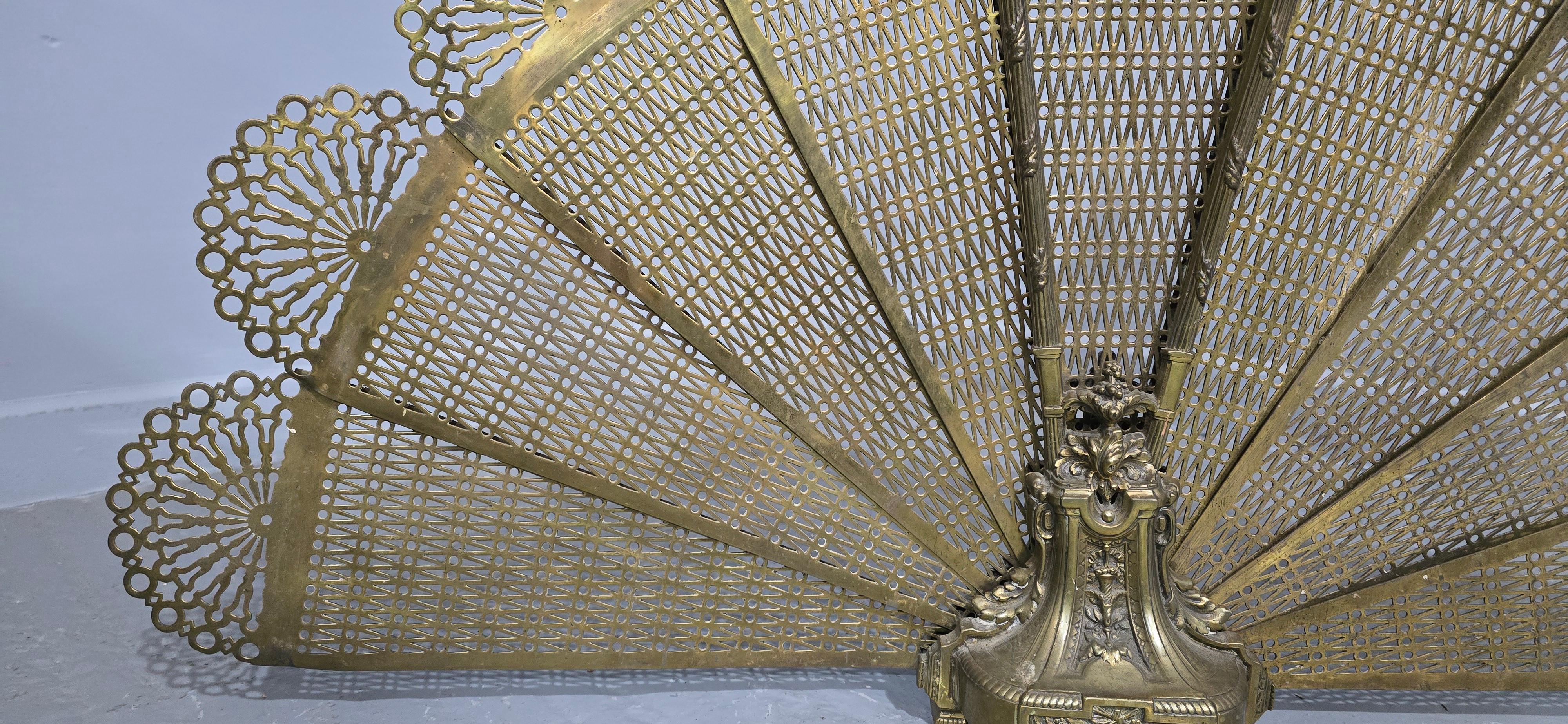 English Victorian Brass Peacock Fire Screen For Sale