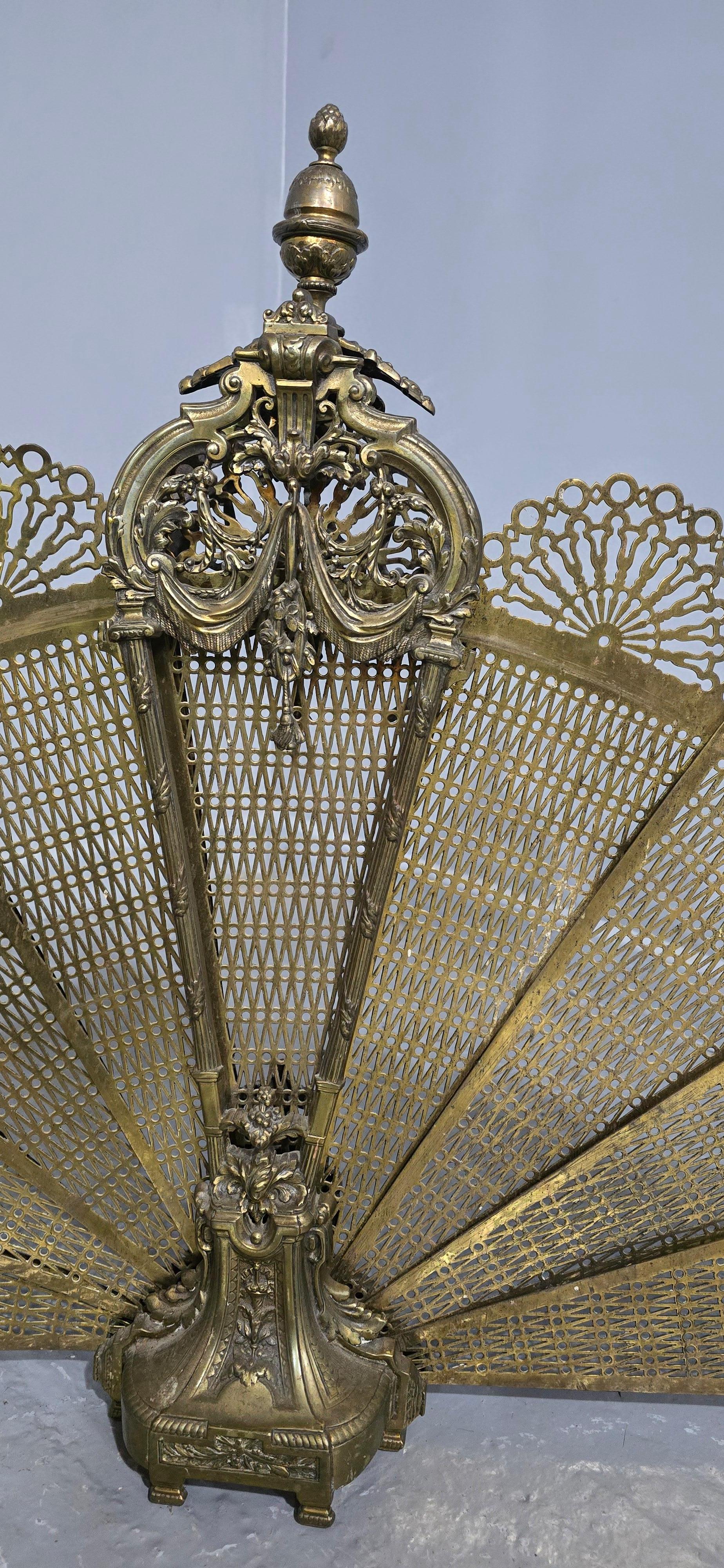 19th Century Victorian Brass Peacock Fire Screen For Sale