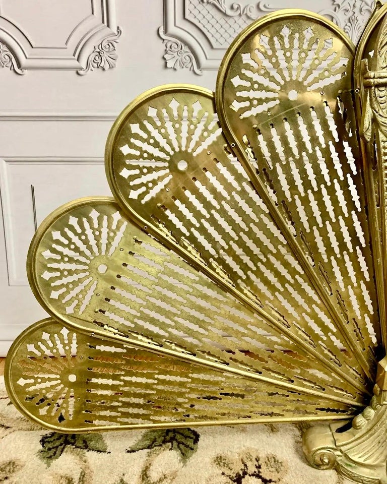 Victorian Brass Peacock Fireplace Screen For Sale at 1stDibs