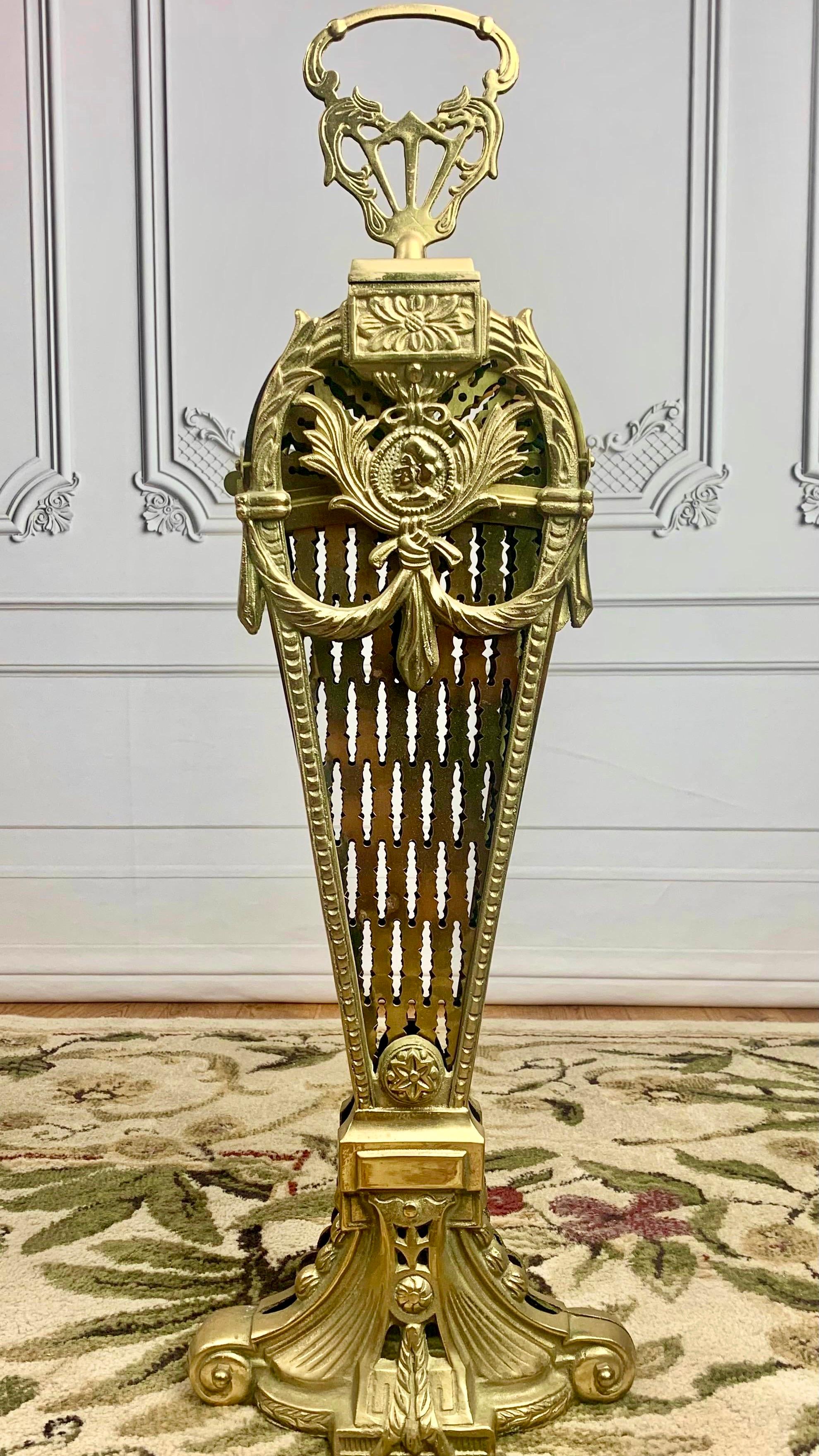 English Victorian Brass Peacock Fireplace Screen