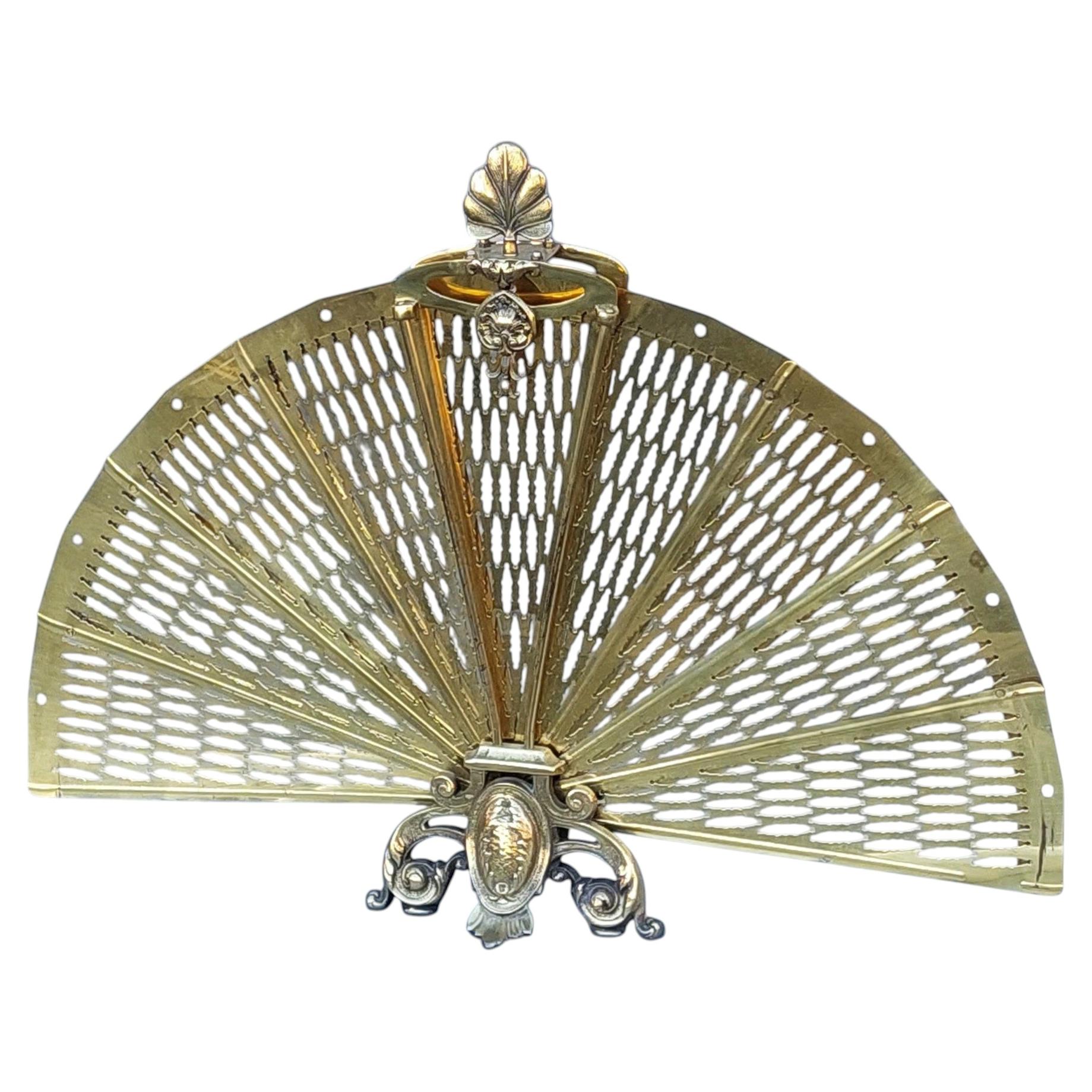 Victorian Brass Peacock Folding Fan Screen For Sale