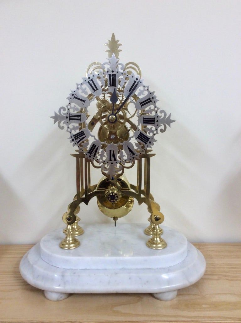 Victorian Brass Skeleton Mantel Clock For Sale at 1stDibs
