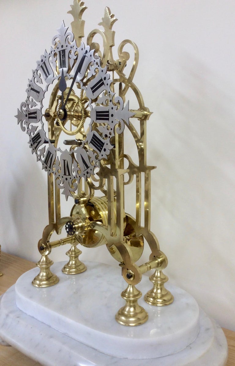 Victorian Brass Skeleton Mantel Clock For Sale at 1stDibs