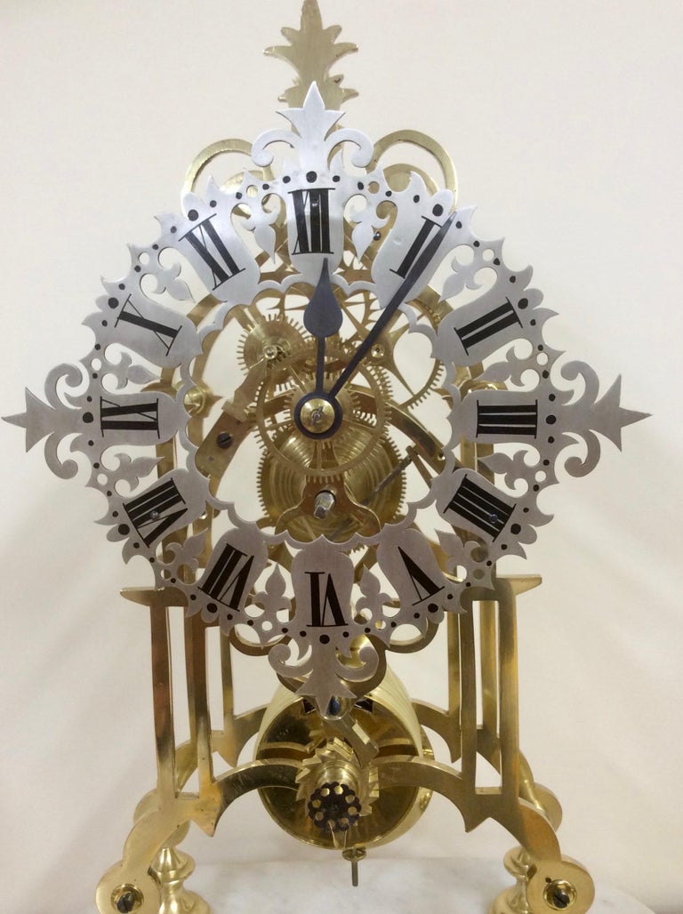 Victorian Brass Skeleton Mantel Clock For Sale at 1stDibs