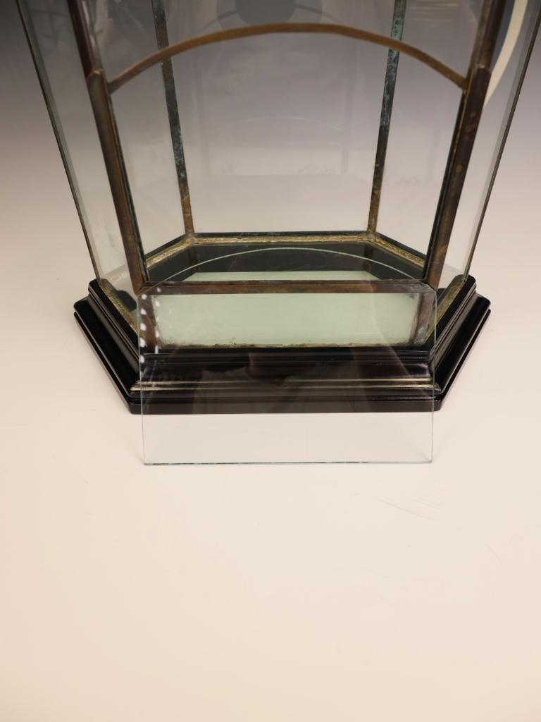 19th Century Victorian Brass & Stained Glass Hexagonal Terrarium / Display Case For Sale