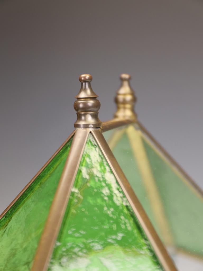 Victorian Brass & Stained Glass Hexagonal Terrarium / Display Case For Sale 2