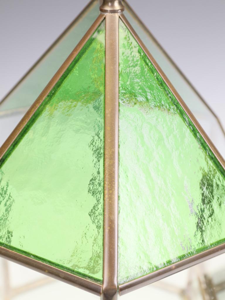 Victorian Brass & Stained Glass Hexagonal Terrarium / Display Case For Sale 3