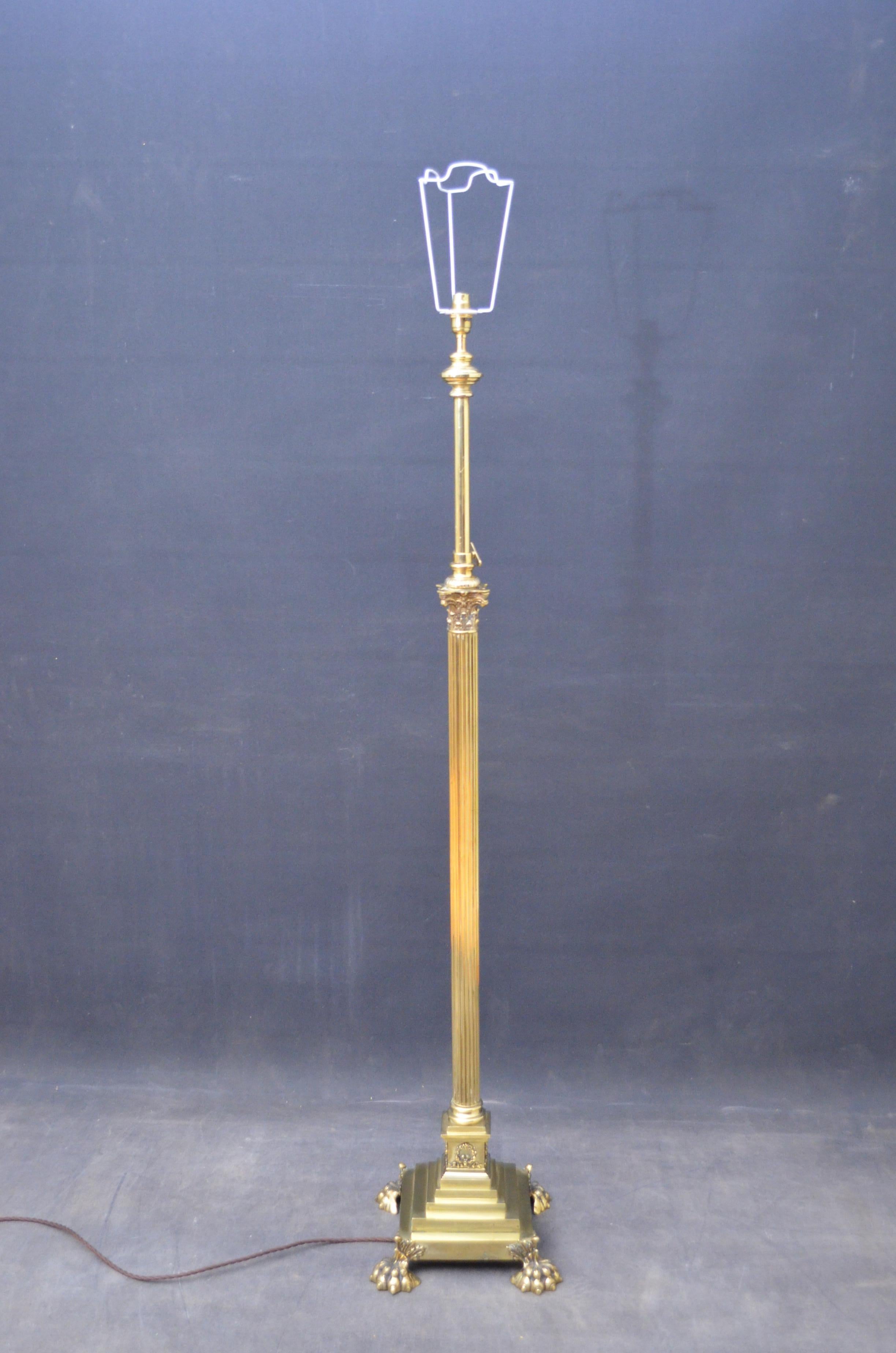 Late Victorian Victorian Brass Standard Lamp