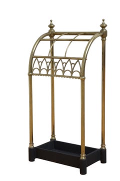 Victorian Brass Umbrella Stand, English Antique with Fretwork, c1870