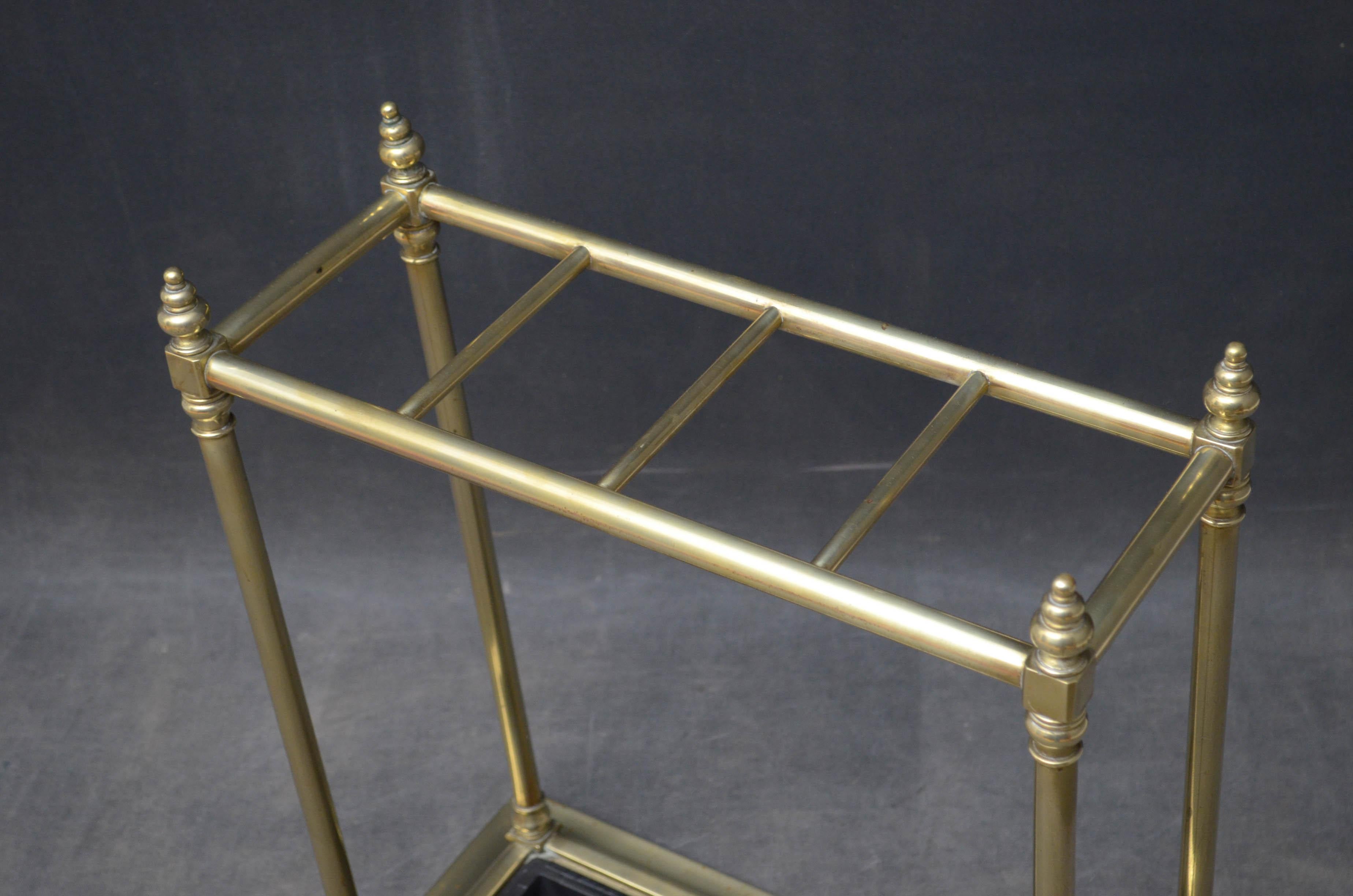 Sn4793 Victorian umbrella stand in brass with 4 compartments flanked by finials, original drip tray and brass base. All in excellent home ready condition, circa 1880.
Measures: H 24.5