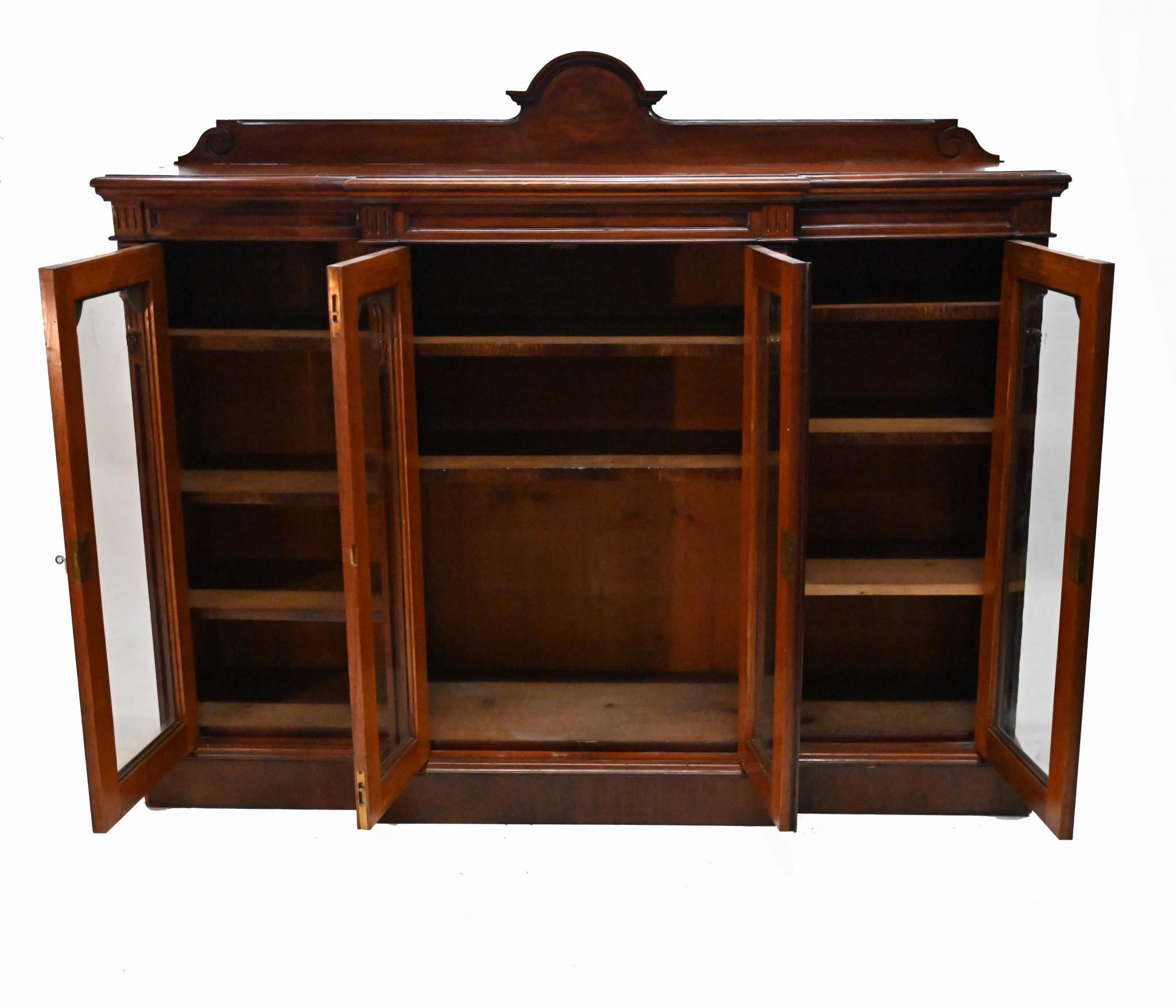 Victorian Breakfront Bookcase Display Cabinet Chiffonier 1880 In Good Condition For Sale In Potters Bar, GB